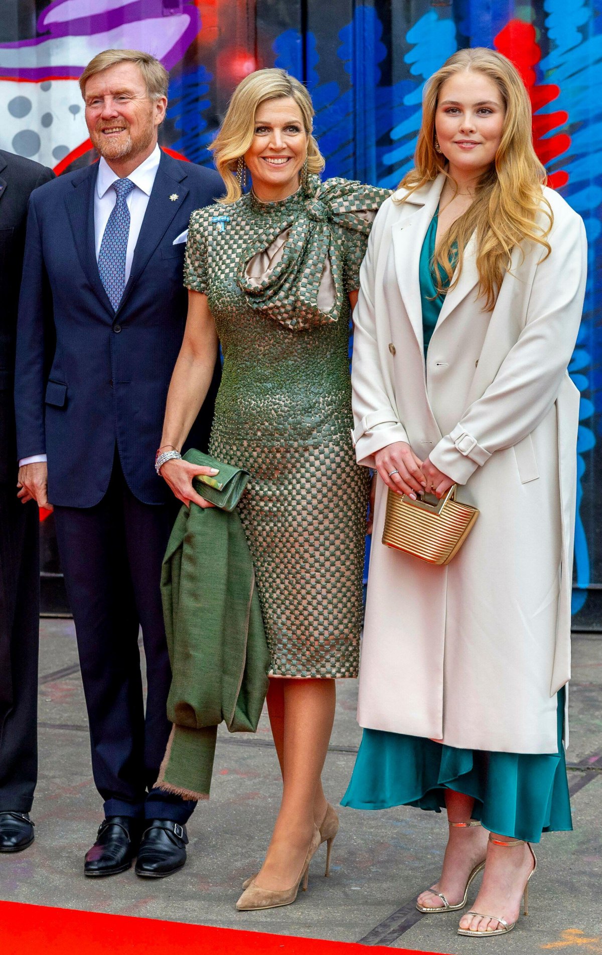 The King and Queen of the Netherlands, with the Princess of Orange, are pictured during a reception at STRAAT Museum in Amsterdam on the second day of the Spanish state visit to the Netherlands on April 18, 2024 (Albert Nieboer/DPA Picture Alliance/Alamy)
