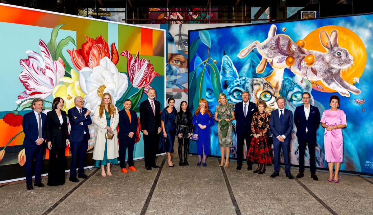 The King and Queen of Spain, with the King and Queen of the Netherlands and the Princess of Orange, are pictured during a reception at STRAAT Museum in Amsterdam on the second day of the Spanish state visit to the Netherlands on April 18, 2024 (Albert Nieboer/DPA Picture Alliance/Alamy)