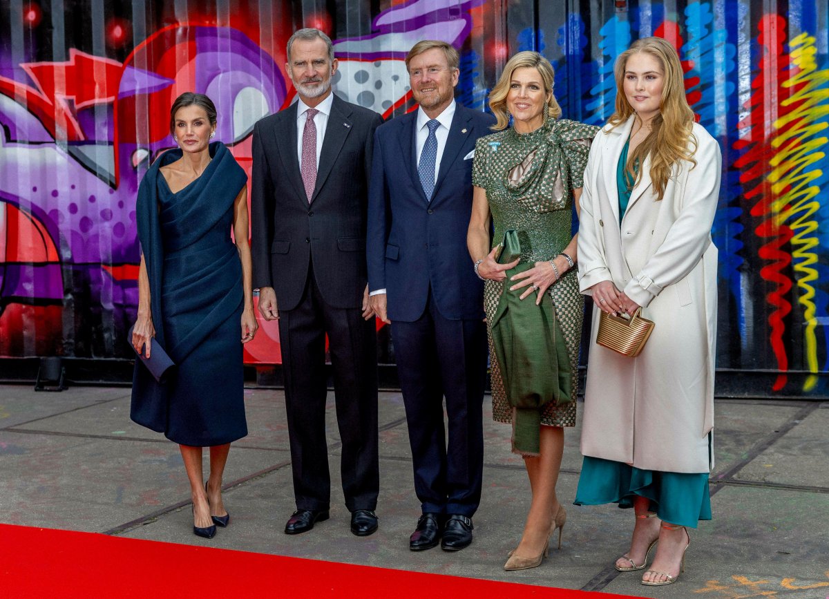 The King and Queen of Spain, with the King and Queen of the Netherlands and the Princess of Orange, are pictured during a reception at STRAAT Museum in Amsterdam on the second day of the Spanish state visit to the Netherlands on April 18, 2024 (Albert Nieboer/DPA Picture Alliance/Alamy)