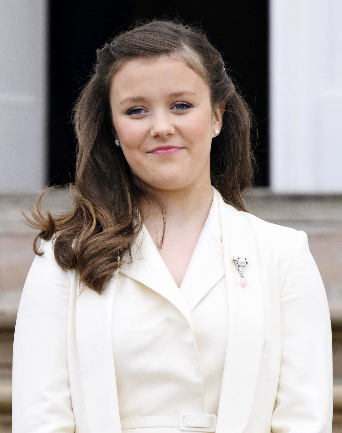 Princess Isabella of Denmark is pictured in front of Fredensborg Palace after her confirmation on April 30, 2022 (PHILIP DAVALI/Ritzau Scanpix/AFP via Getty Images)