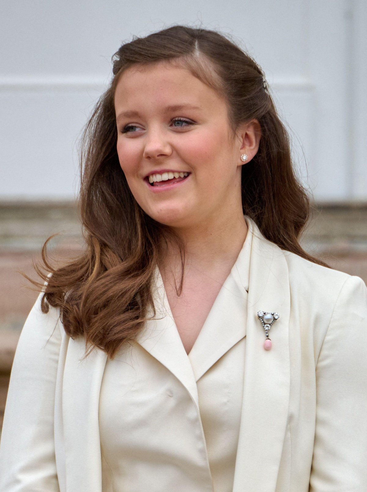 Princess Isabella of Denmark is pictured in front of Fredensborg Palace after her confirmation on April 30, 2022 (Stefan Lindblom/Stella Pictures/Abaca Press/Alamy)