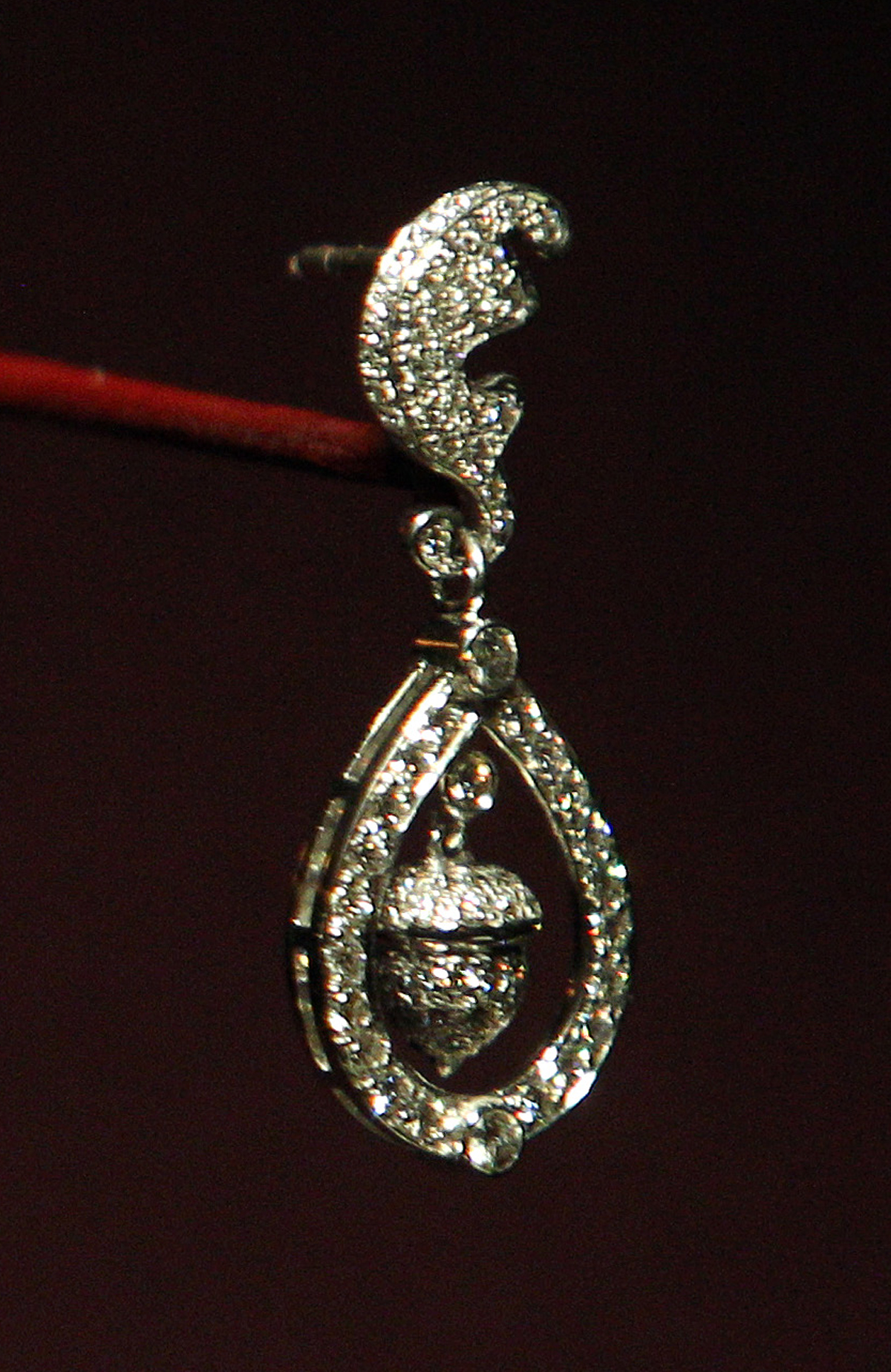 The Duchess of Cambridge's wedding earrings are displayed at Buckingham Palace on July 20, 2011 (Lewis Whyld/WPA Pool/Getty Images)