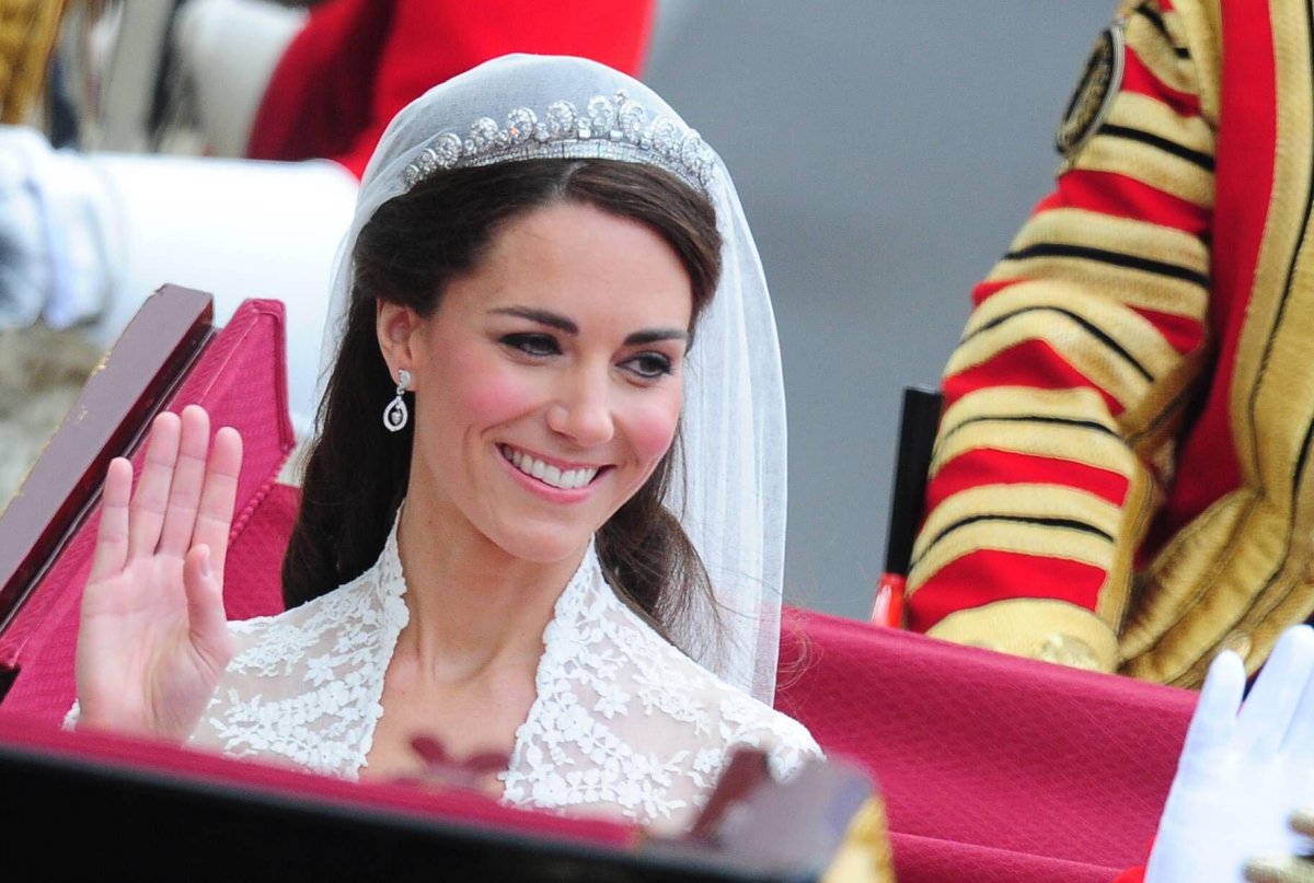 The Duchess of Cambridge travels from Westminster Abbey to Buckingham Palace after her royal wedding on April 29, 2011 (Frederic Nebinger/Abaca Press/Alamy)