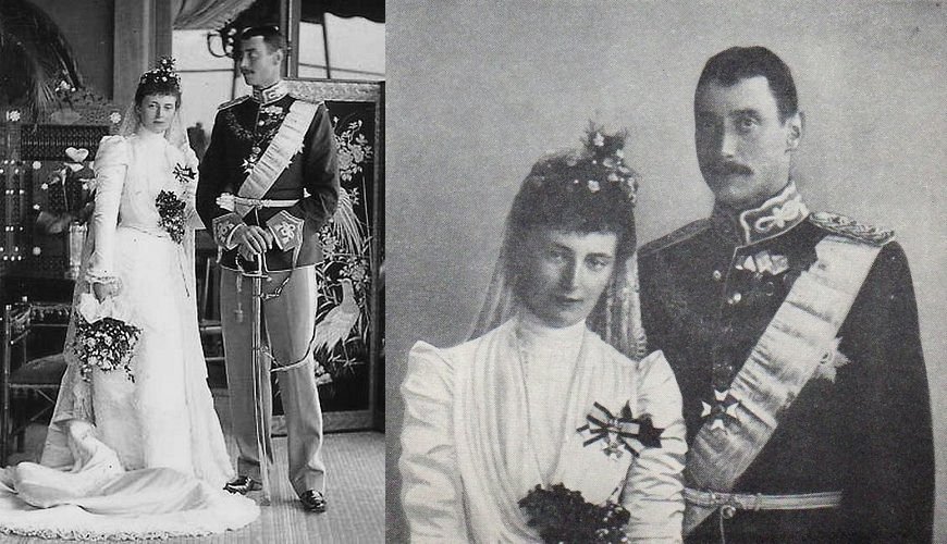 Prince Christian of Denmark and Duchess Alexandrine of Mecklenburg-Schwerin on their wedding day in Cannes, April 26, 1898 (Wikimedia Commons)