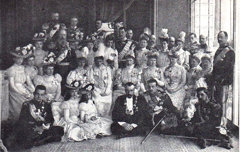 Royal guests surround the bride and groom, Christian and Alexandrine, on their wedding day in 1898