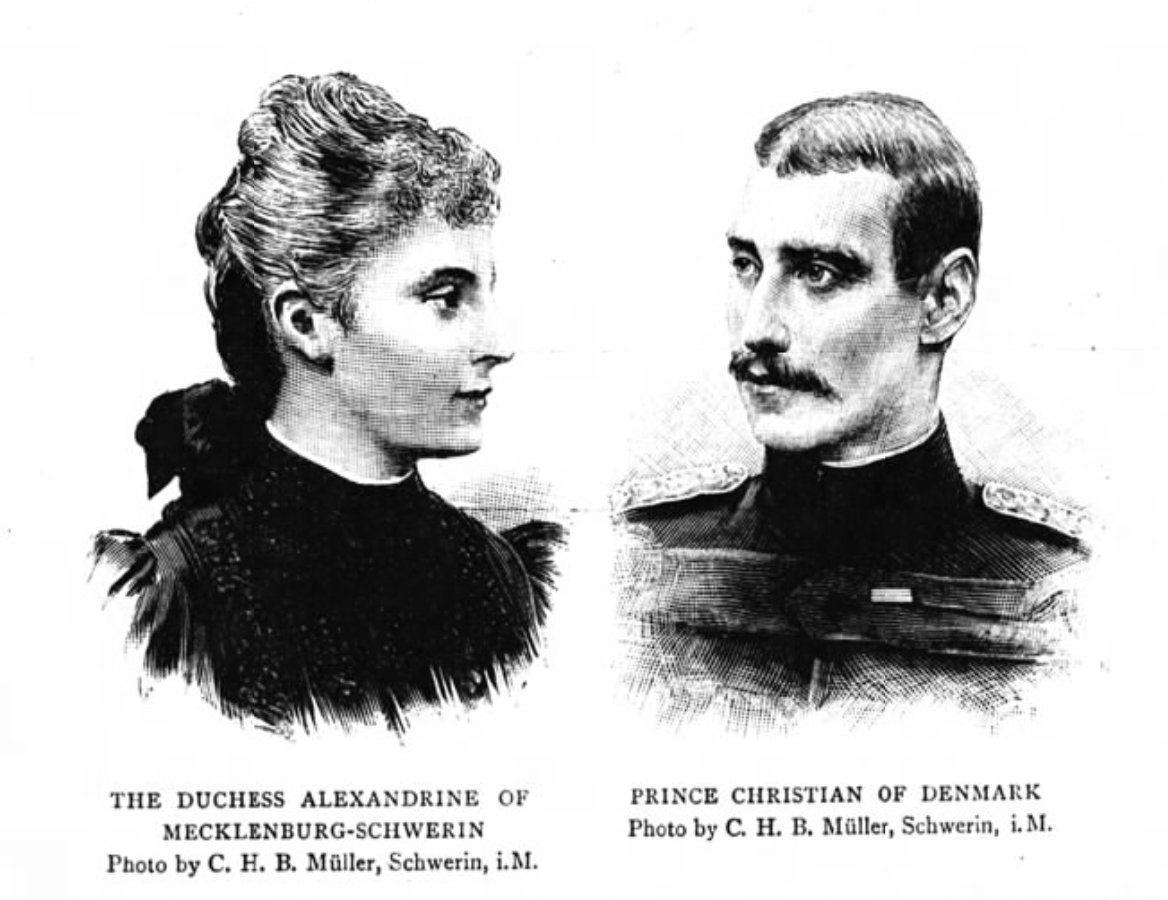 Illustrated portraits of Duchess Alexandrine and Prince Christian from the Graphic, 1898