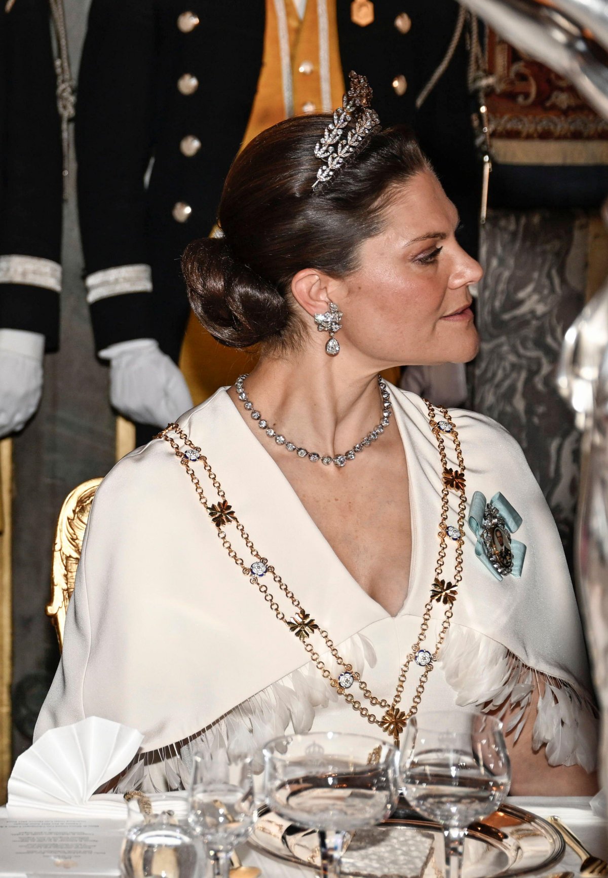 The Crown Princess of Sweden attends a state banquet at the Royal Palace in Stockholm on April 23, 2024 (Fredrik Sandberg/TT News Agency/Alamy)