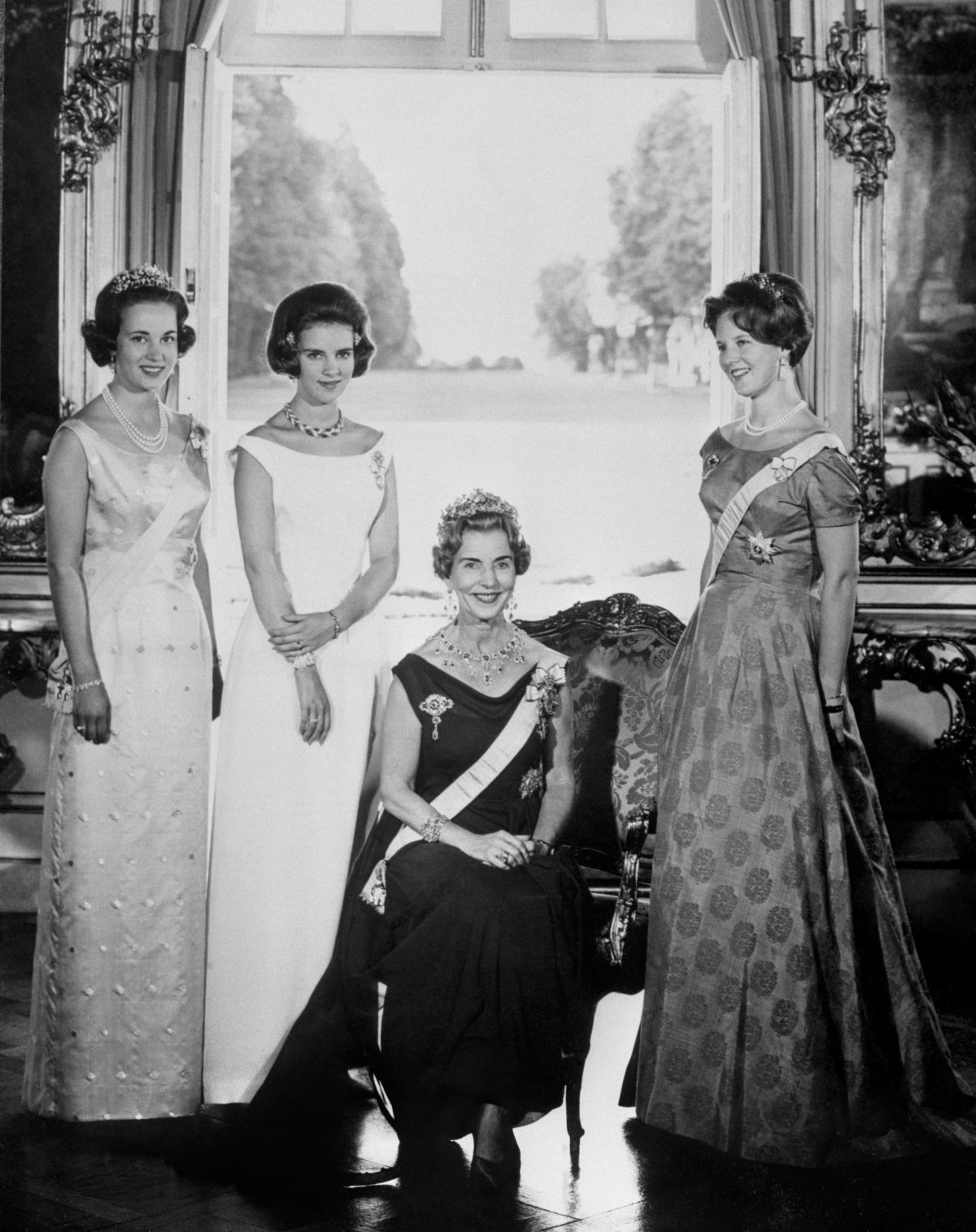 Queen Ingrid of Denmark is pictured with her daughters, Princess Margrethe, Princess Benedikte, and Princess Anne-Marie, ca. 1963 (PA Images/Alamy)