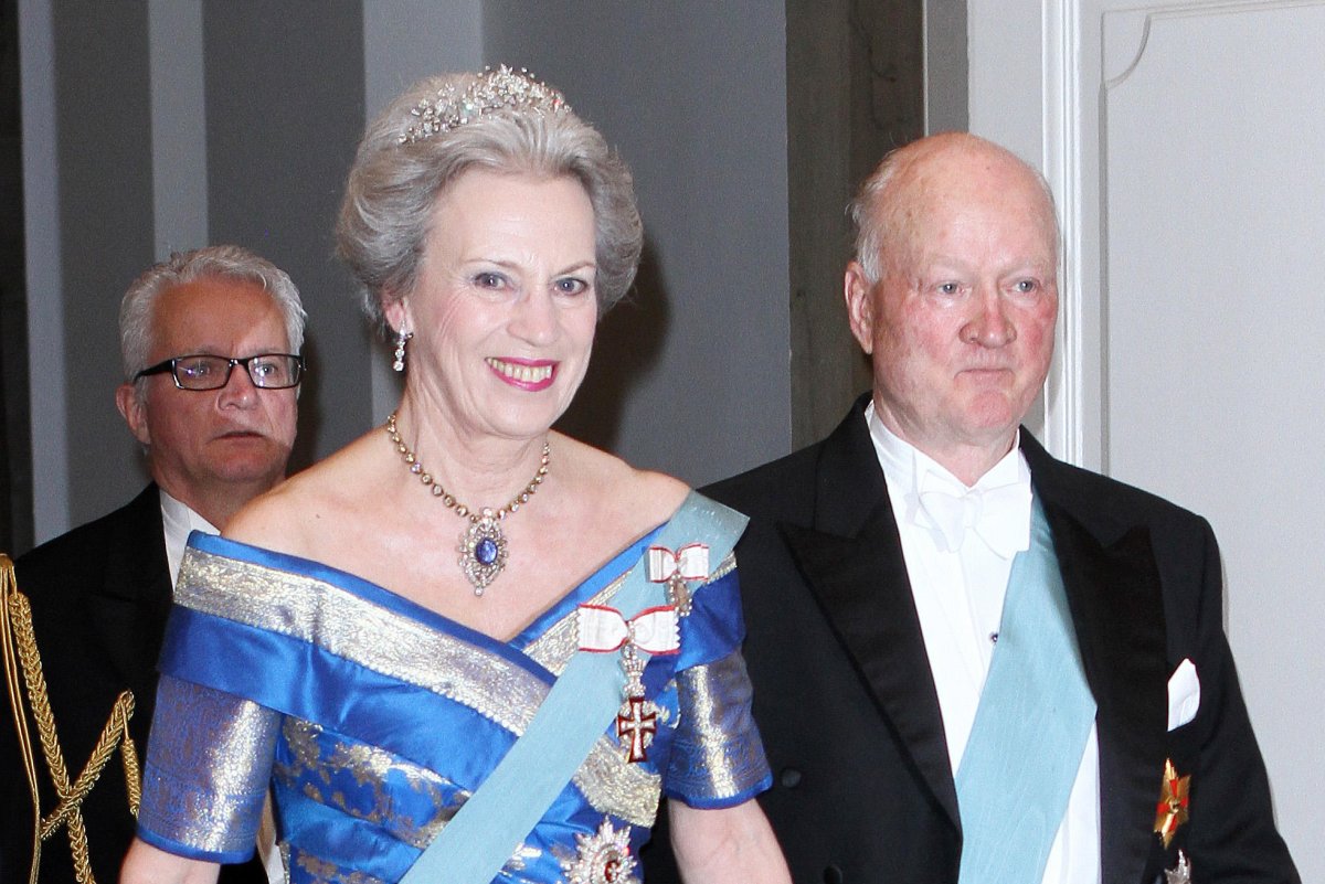 Princess Benedikte of Denmark, Princess of Sayn-Wittgenstein-Berleburg and Prince Richard of Sayn-Wittgenstein-Berleburg attends a banquet at Christiansborg Palace in Copenhagen celebrating the 70th birthday of her sister, Queen Margrethe II, on April 13, 2010 (Patrick van Katwijk/DPA Picture Alliance Archive/Alamy)