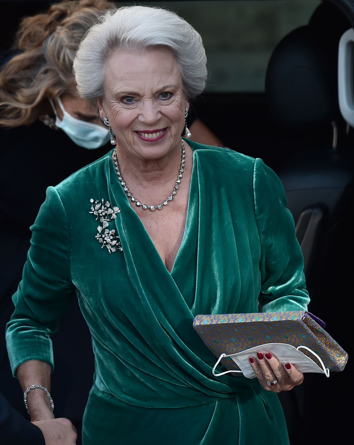 Princess Benedikte of Denmark, Princess of Sayn-Wittgenstein-Berleburg attends the wedding of her nephew, Prince Philippos of Greece and Denmark, and Nina Flohr at the Metropolitan Cathedral in Athens on October 23, 2021 (Milos Bicanski/Getty Images)