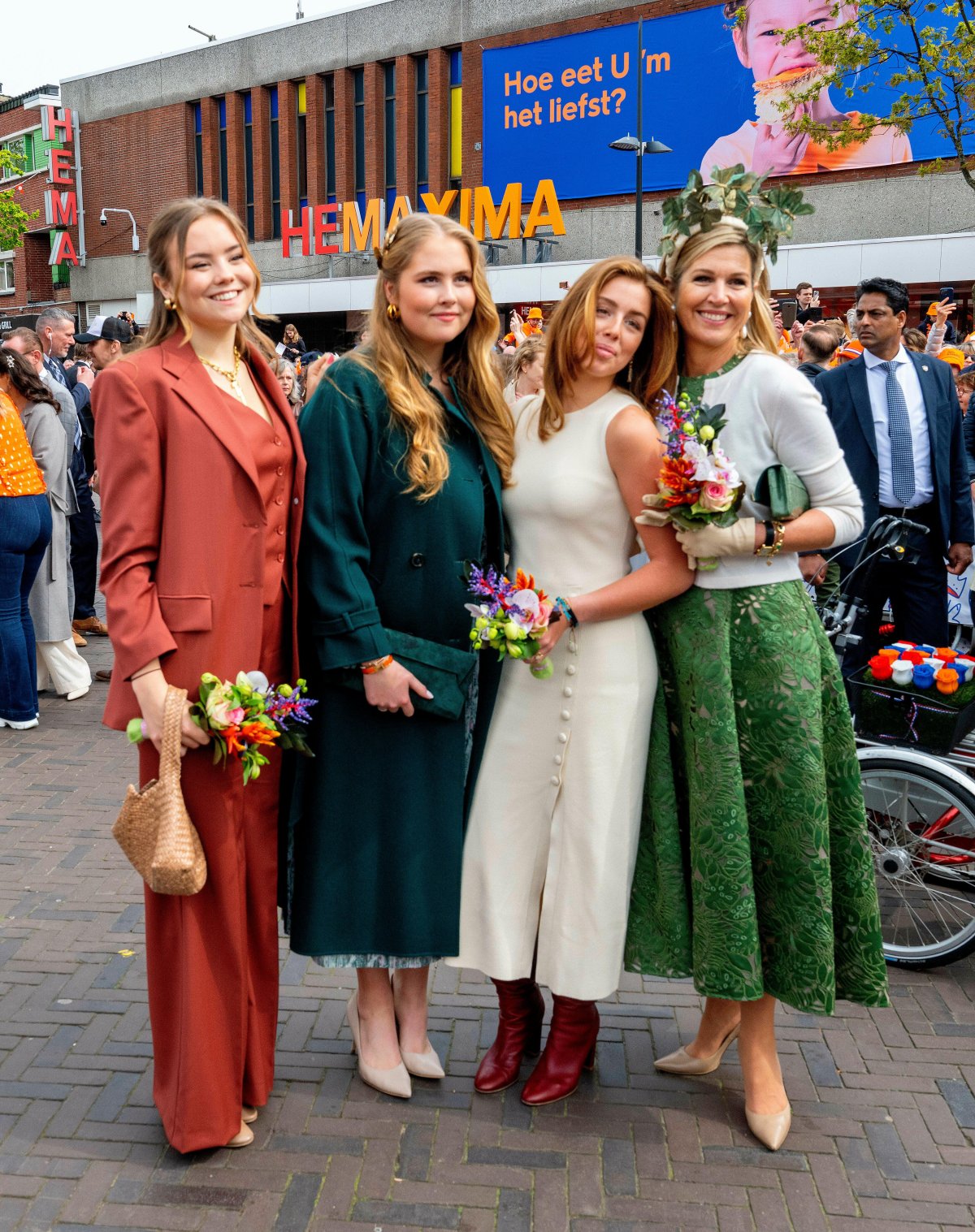 The Queen of the Netherlands, with the Princess of Orange, Princess Alexia, and Princess Ariane, attends the King's Day celebrations in Emmen on April 27, 2024 (Albert Nieboer/DPA Picture Alliance/Alamy)