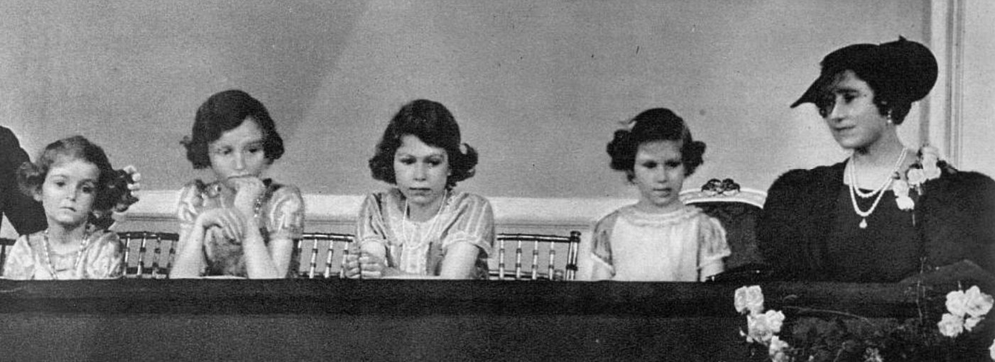 Lady Joanna Lambart, Lady Elizabeth Lambart, Princess Elizabeth, Princess Margaret, and the Duchess of York attend the Royal Tournament in 1936 (The Sphere)