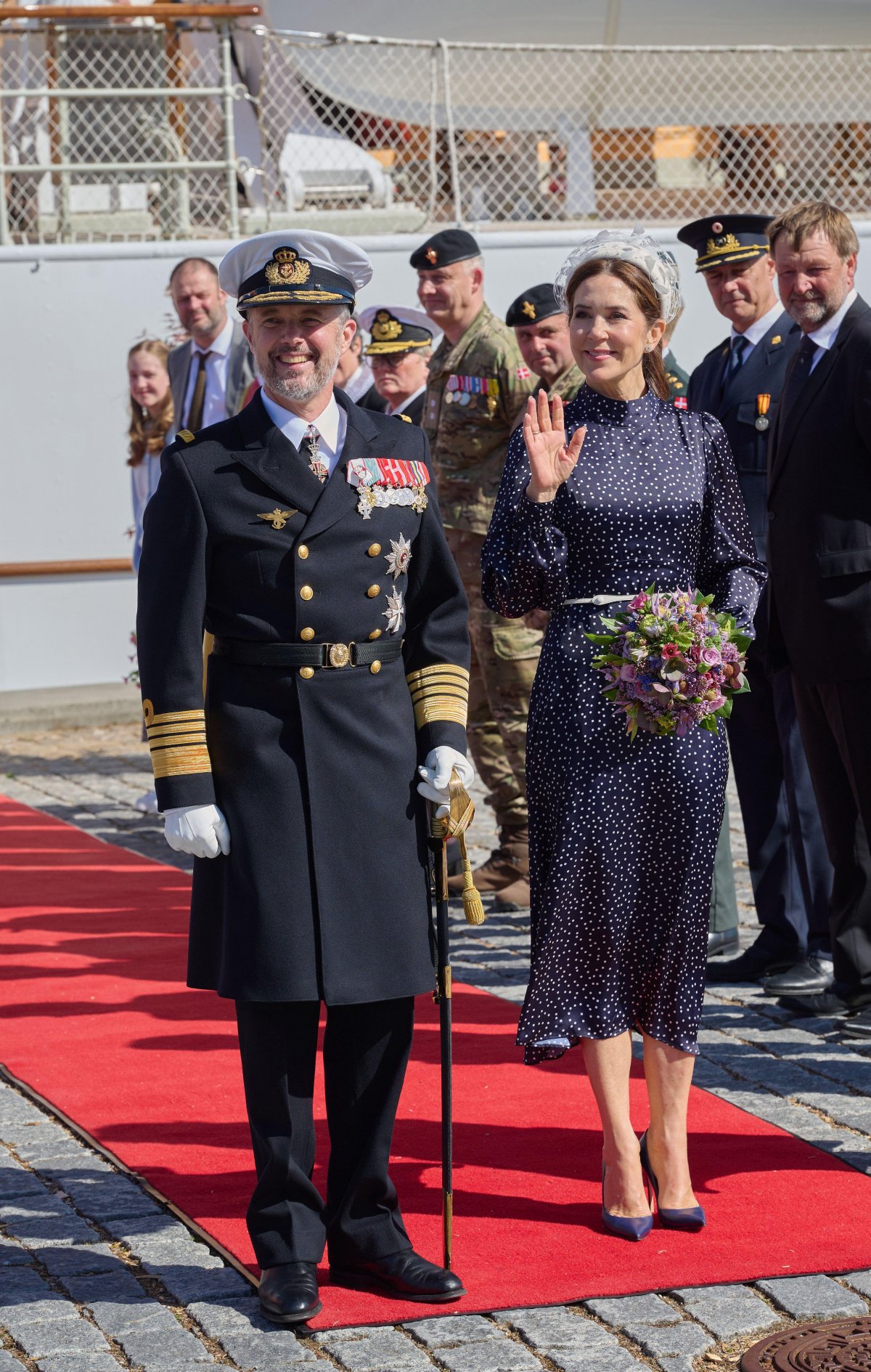 The King and Queen of Denmark arrive in Helsingör during their first trip of his reign aboard the Royal Yacht Dannebrog on May 2, 2024 (Stefan Lindblom/TT News Agency/Alamy)