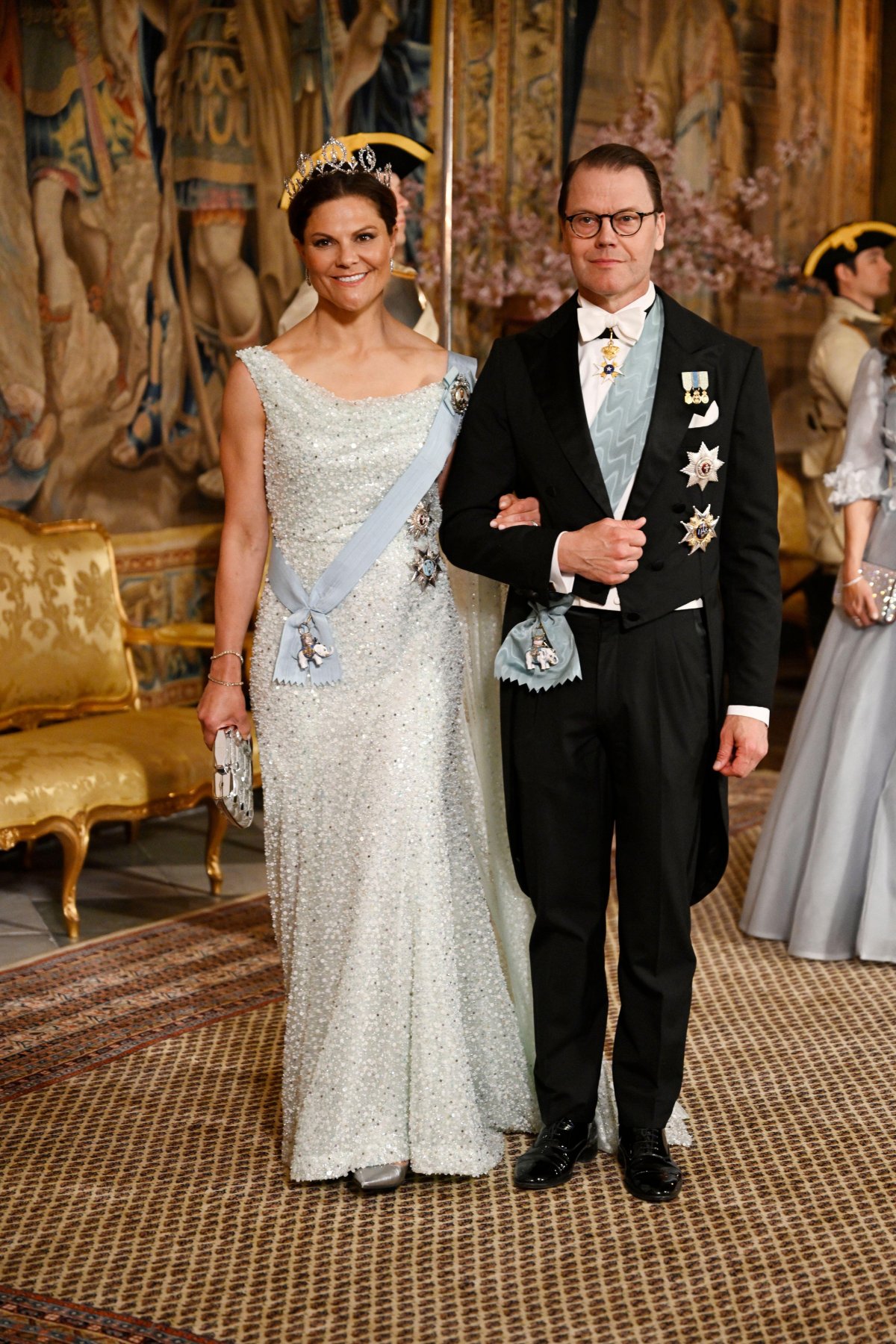 Crown Princess Victoria and Prince Daniel of Sweden attend a state banquet at the Royal Palace in Stockholm on May 6, 2024 (Pontus Lundahl/TT News Agency/Alamy)