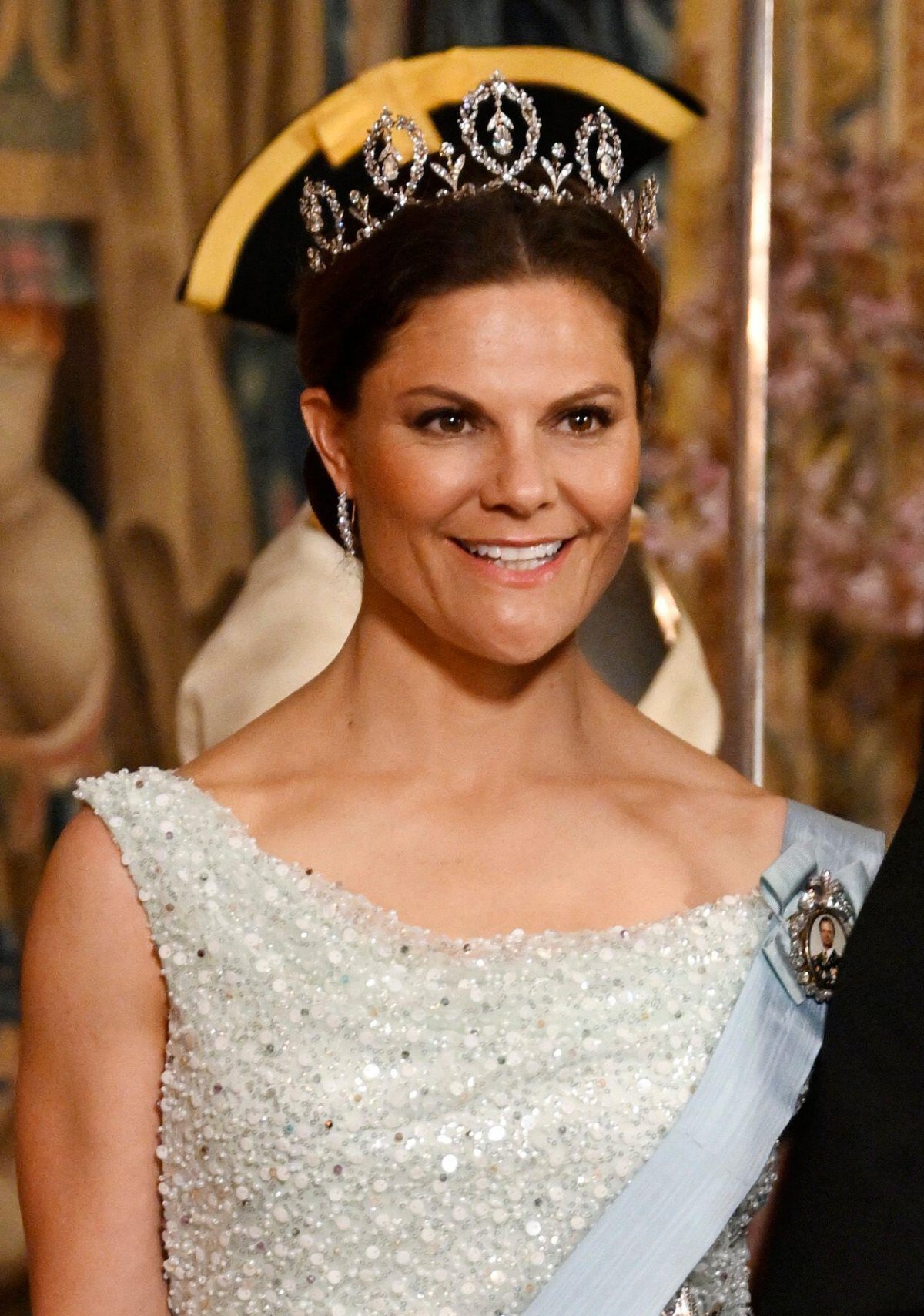 Crown Princess Victoria of Sweden attends a state banquet at the Royal Palace in Stockholm on May 6, 2024 (Pontus Lundahl/TT News Agency/Alamy)