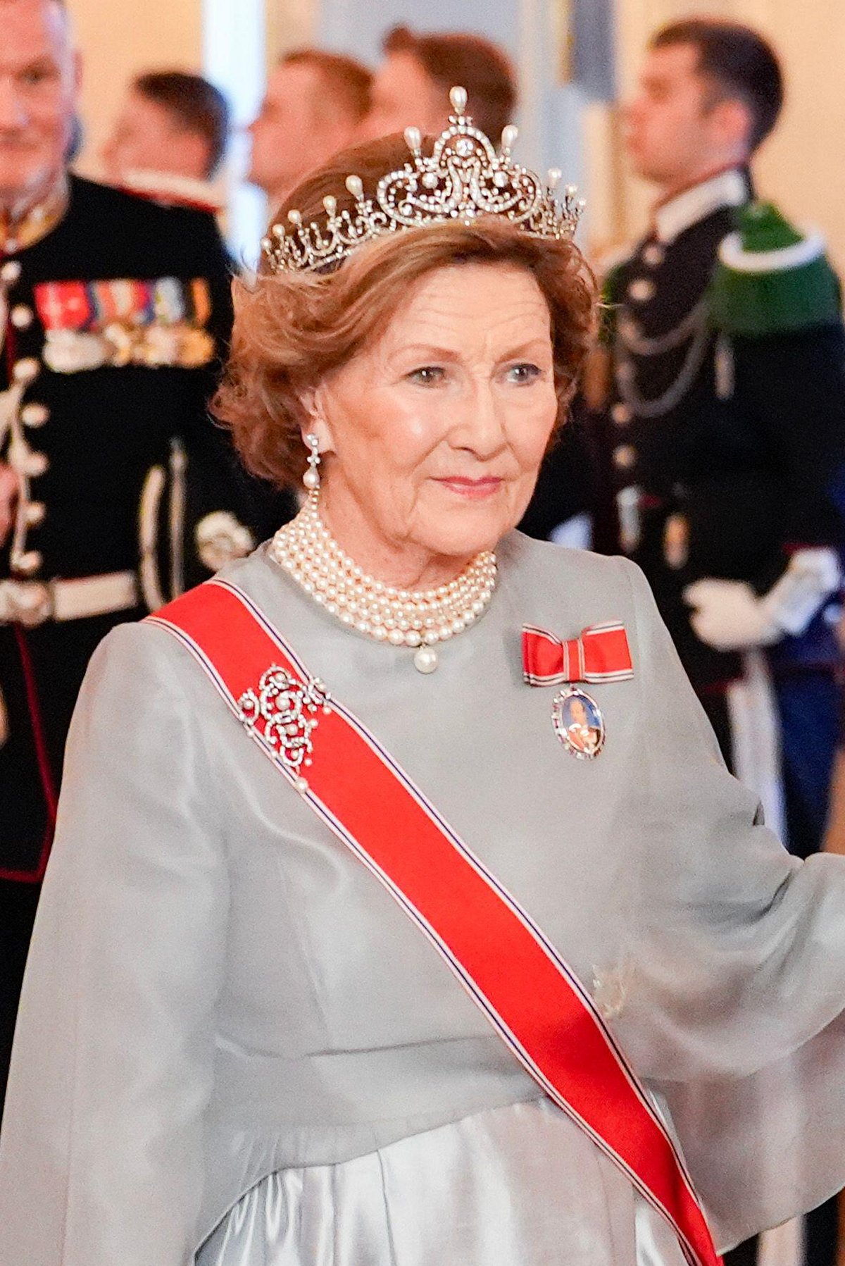 The Queen of Norway arrives for a state banquet at the Royal Palace in Oslo in honor of the President of Moldova on May 6, 2024 (Terje Pedersen/NTB/Alamy)
