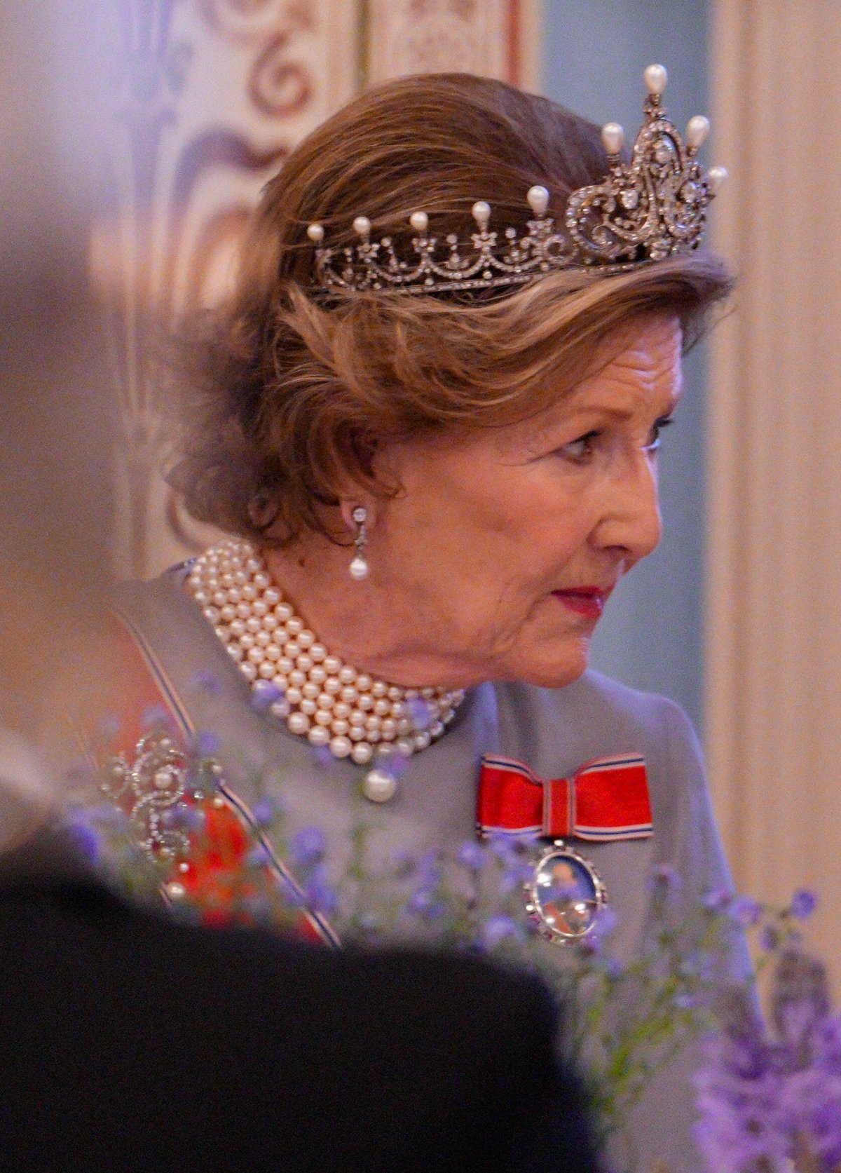 The Queen of Norway attends a state banquet at the Royal Palace in Oslo in honor of the President of Moldova on May 6, 2024 (Javad Parsa/NTB/Alamy)