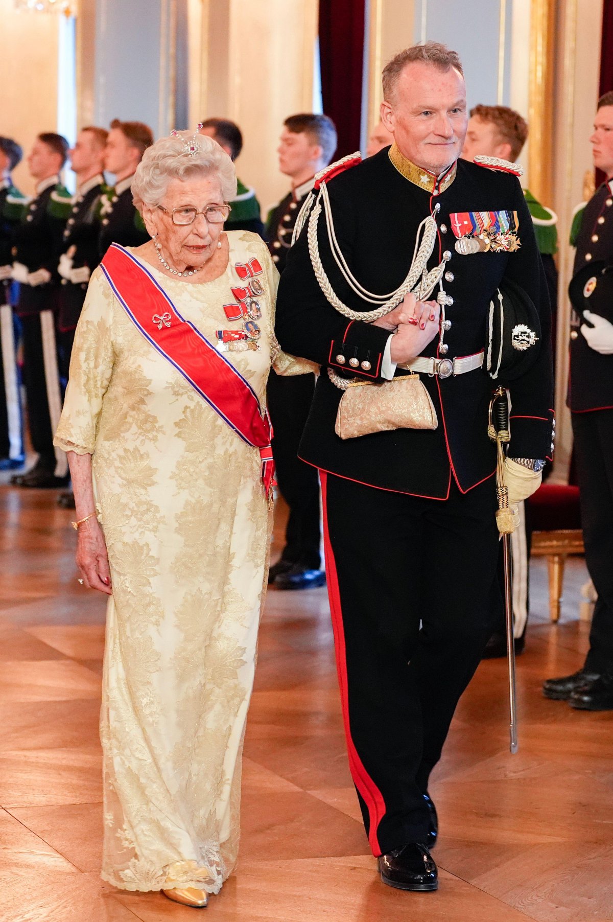 Princess Astrid, Mrs. Ferner arrives for a state banquet at the Royal Palace in Oslo in honor of the President of Moldova on May 6, 2024 (Terje Pedersen/NTB/Alamy)