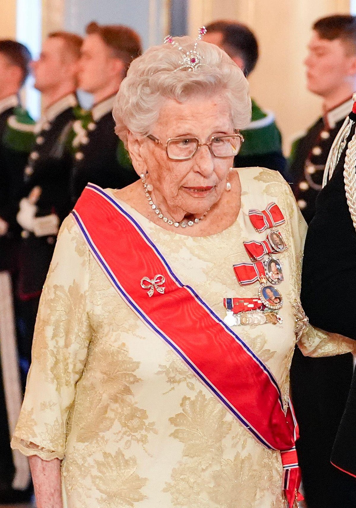 Princess Astrid, Mrs. Ferner arrives for a state banquet at the Royal Palace in Oslo in honor of the President of Moldova on May 6, 2024 (Terje Pedersen/NTB/Alamy)