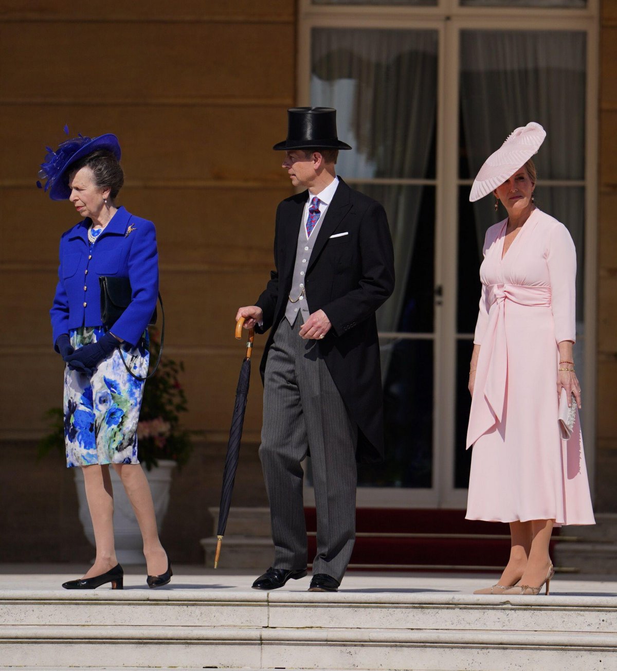 The Princess Royal and the Duke and Duchess of Edinburgh attend a garden party at Buckingham Palace in London on May 8, 2024 (Jordan Pettitt/PA Images/Alamy)