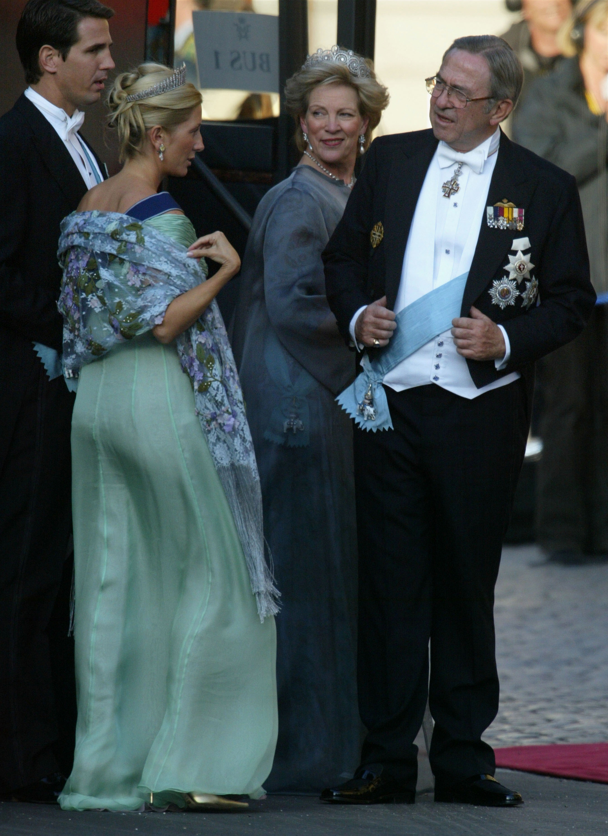 King Constantine II and Queen Anne-Marie of Greece, with Crown Prince Pavlos and Crown Princess Marie-Chantal, attend a pre-wedding gala at the Royal Theatre in Copenhagen on May 13, 2004 (Pascal Le Segretain/Getty Images)