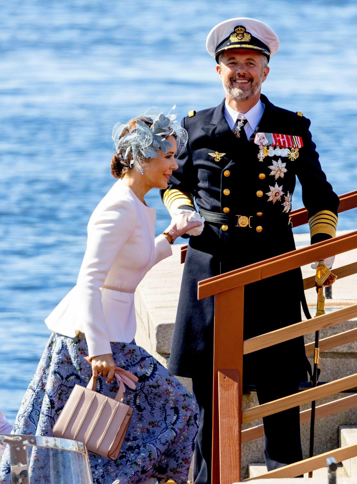 The King and Queen of Denmark arrive at the Honnørbrygga wharf for an official welcome ceremony in Oslo at the start of the Danish state visit to Norway on May 14, 2024 (Albert Nieboer/DPA Picture Alliance/Alamy)