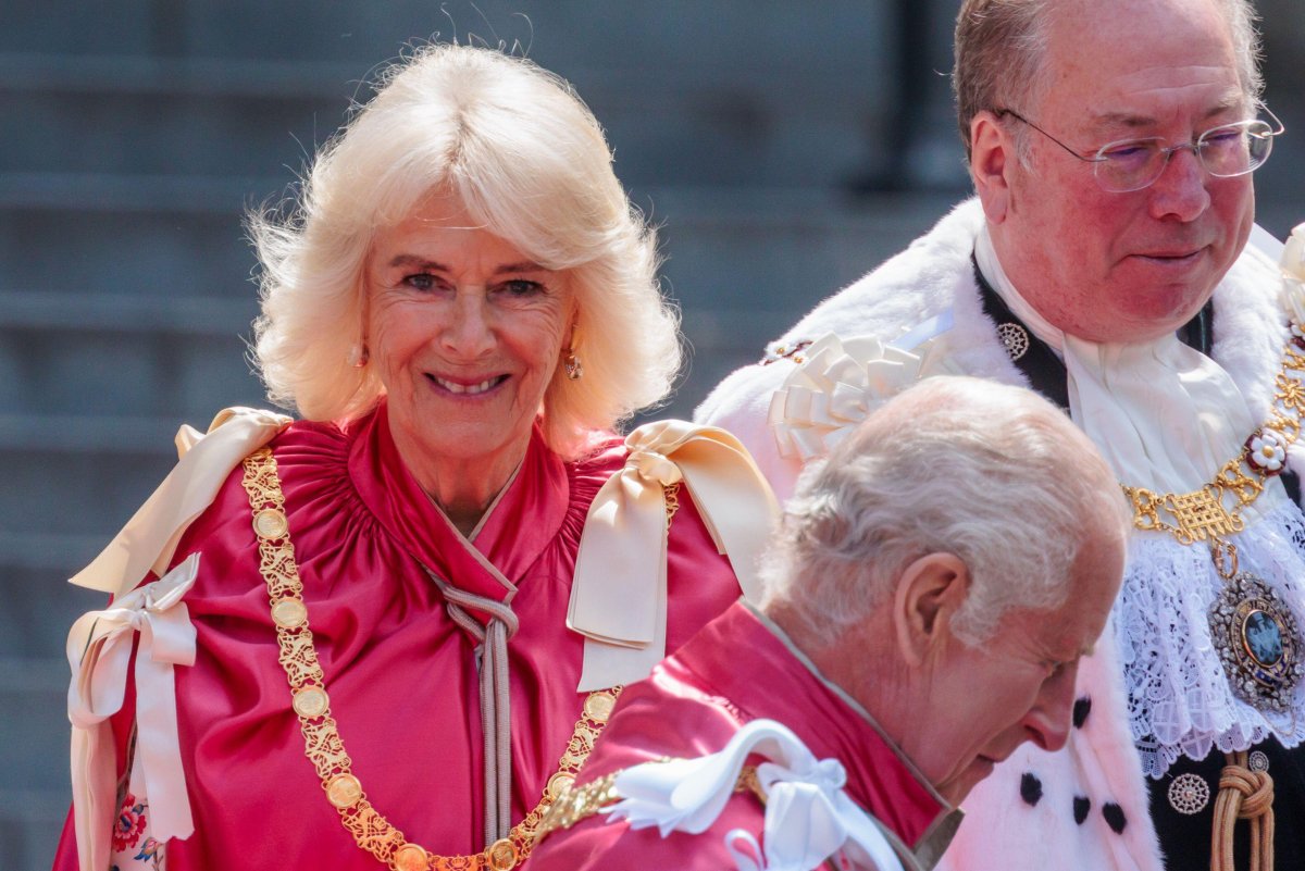 King Charles III and Queen Camilla of the United Kingdom, with the Lord Mayor of London, attend the service for the Order of the British Empire at St Paul's Cathedral in London on May 15, 2024 (Amanda Rose/Alamy)