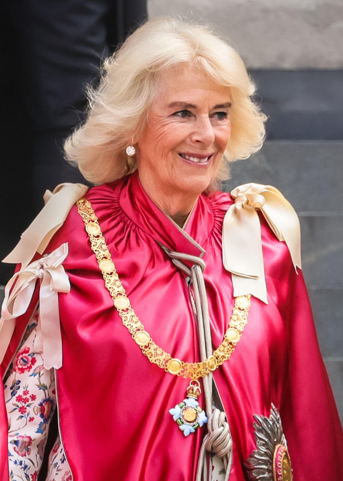 Queen Camilla of the United Kingdom attends the service for the Order of the British Empire at St Paul's Cathedral in London on May 15, 2024 (Imageplotter/Alamy)
