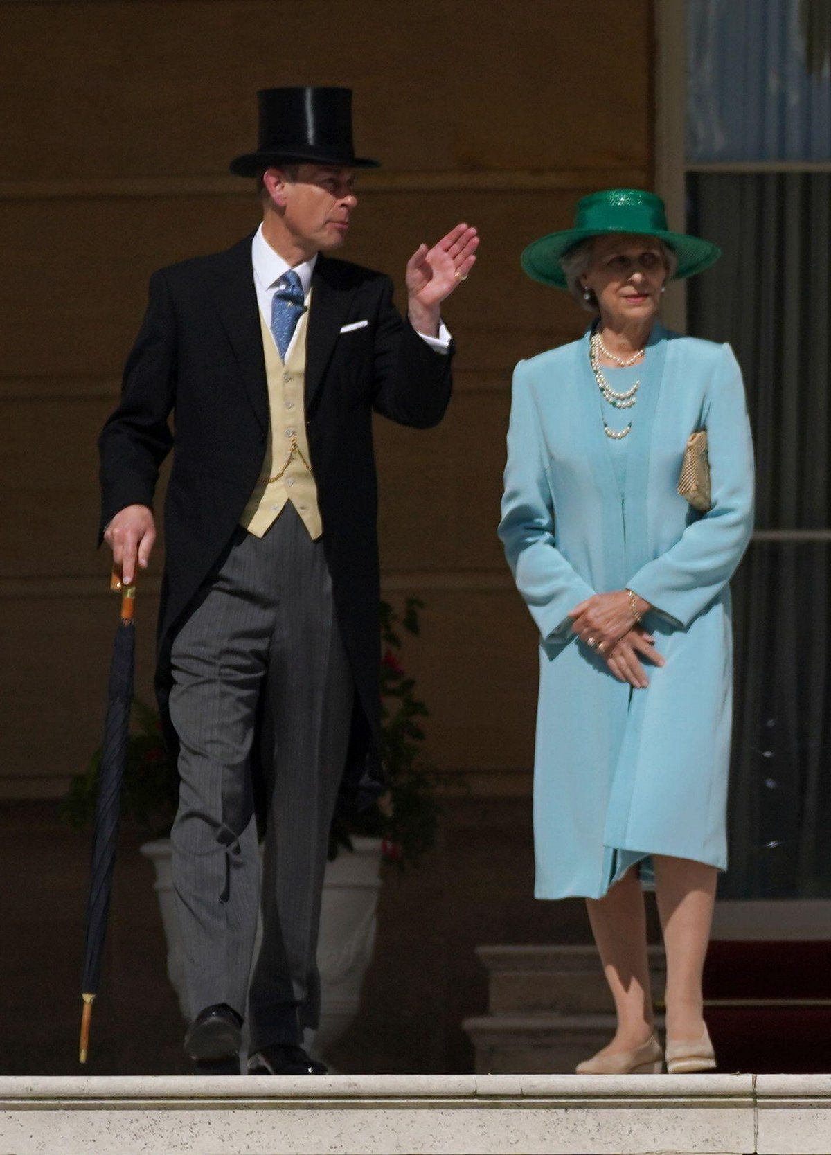 The Duke of Edinburgh and the Duchess of Gloucester attend a garden party at Buckingham Palace in London on May 15, 2024 (Yui Mok/PA Images/Alamy)