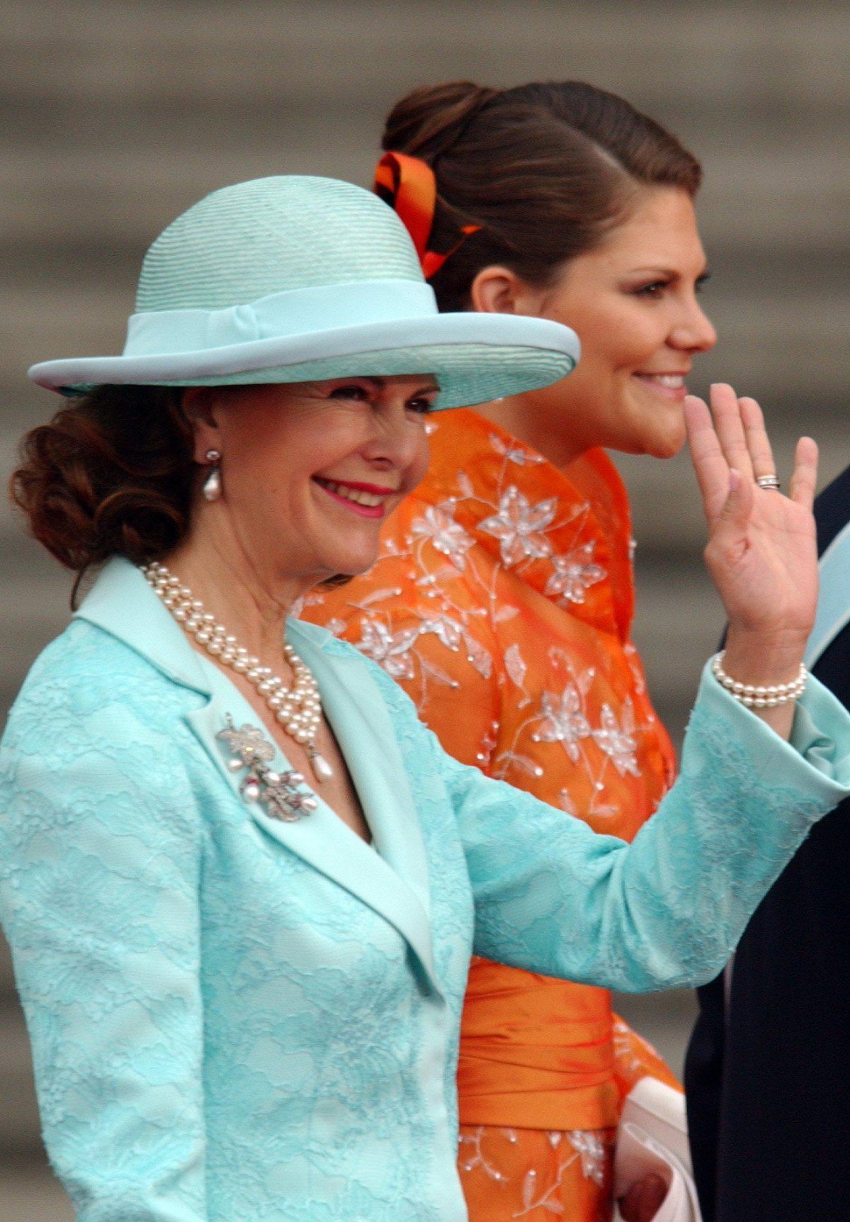 The Queen and the Crown Princess of Sweden attend the wedding of the Prince of Asturias and Letizia Ortiz Rocasolano at the Cathedral of Santa Maria la Real de la Almudena in Madrid in May 22, 2004 (DPA Picture Alliance Archive/Alamy)