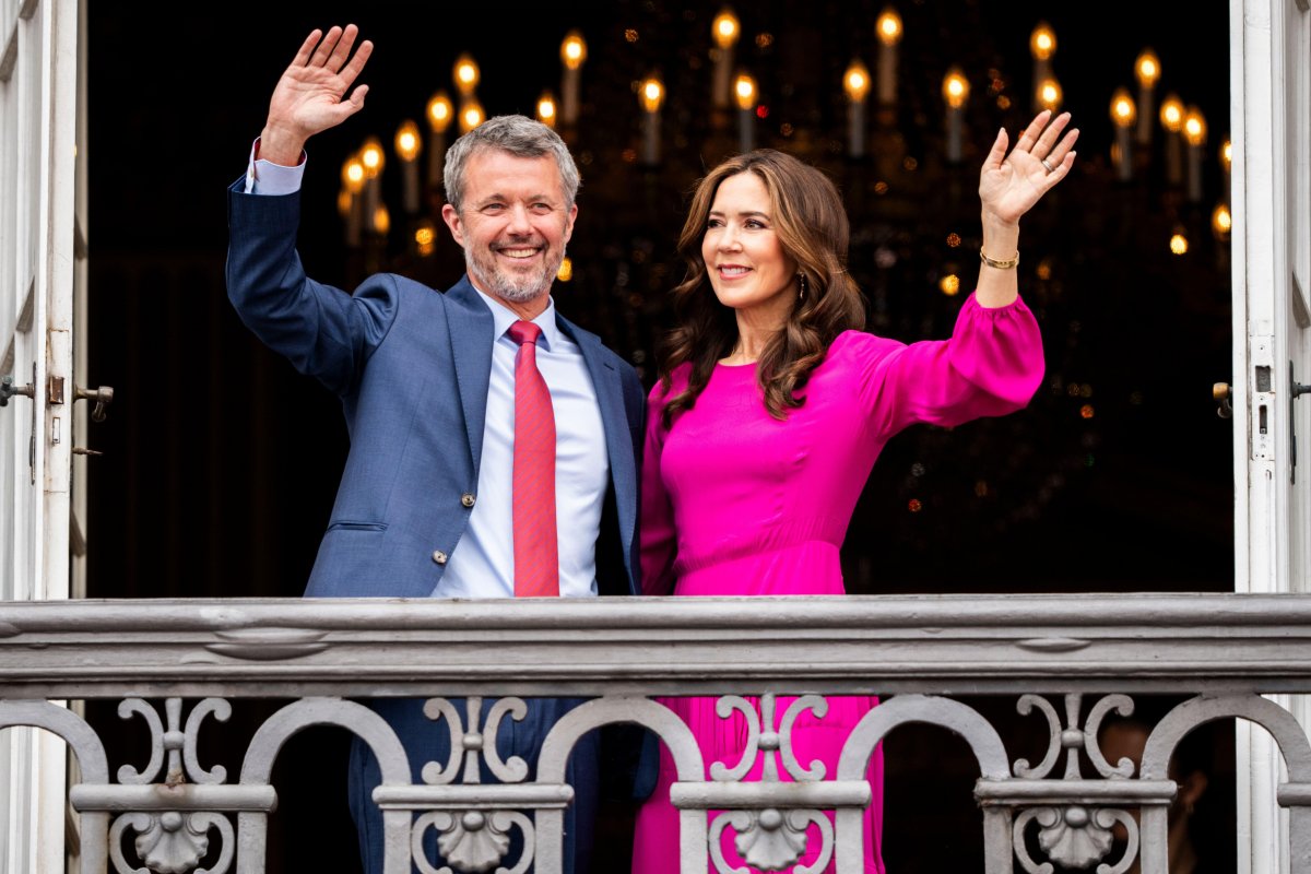 King Frederik X and Queen Mary of Denmark wave from the balcony of Frederik VIII's Palace at Amalienborg in Copenhagen during the celebrations of his birthday on May 26, 2024 (Ida Marie Odgaard/Ritzau Scanpix/Alamy)