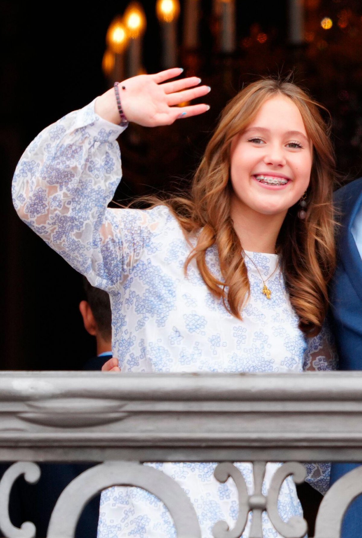 Princess Josephine of Denmark waves from the balcony of Frederik VIII's Palace at Amalienborg in Copenhagen during the celebrations of King Frederik X's birthday on May 26, 2024 (Ida Marie Odgaard/Ritzau Scanpix/Alamy)