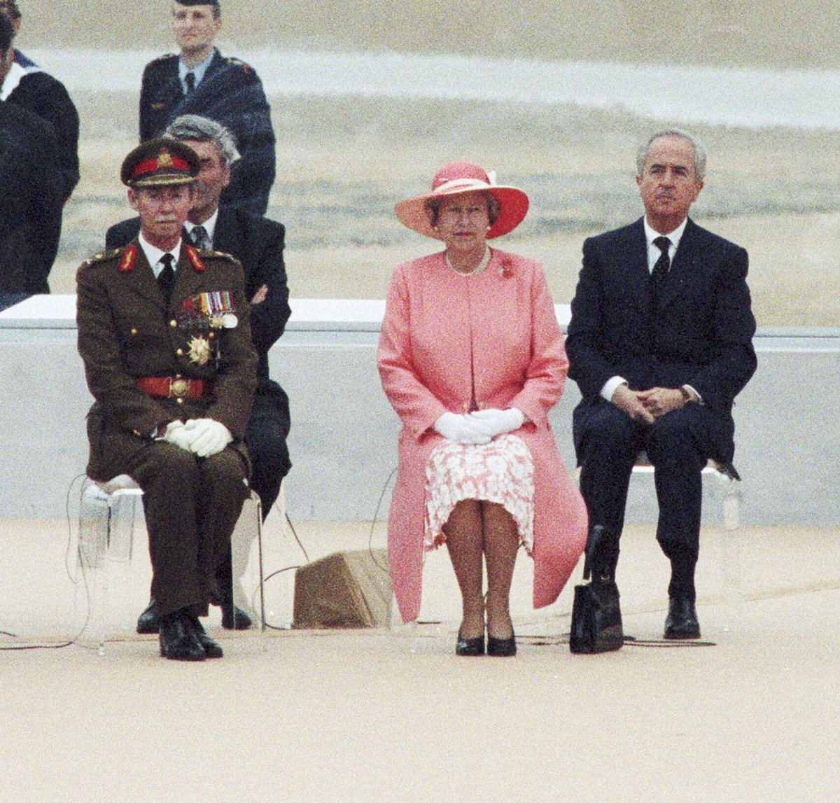 Grand Duke Jean of Luxembourg and Queen Elizabeth II are pictured during a commemoration ceremony in Normandy marking the 50th anniversary of the D-Day landings on June 6, 1994 (Andia/Alamy)