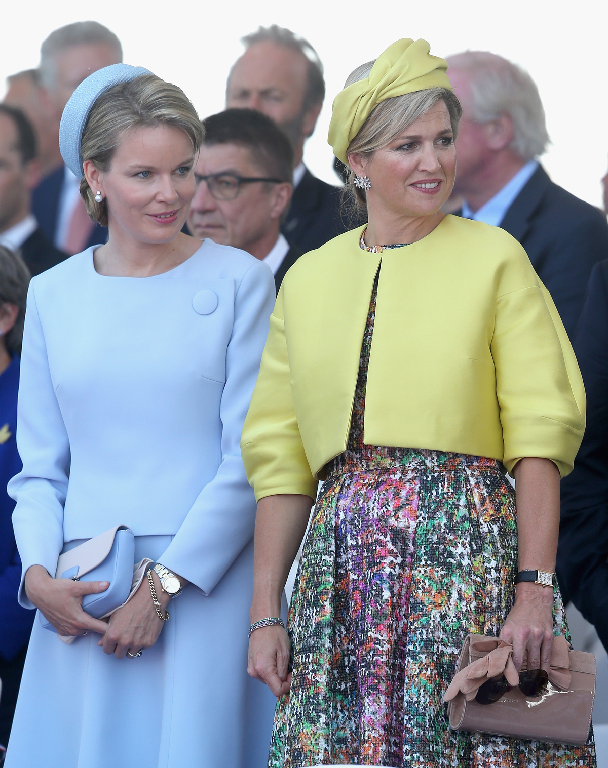 Queen Mathilde of the Belgians and Queen Maxima of the Netherlands attend a ceremony of commemoration at Sword Beach in Normandy marking the 70th anniversary of D-Day on June 6, 2014 (Chris Jackson/Getty Images)