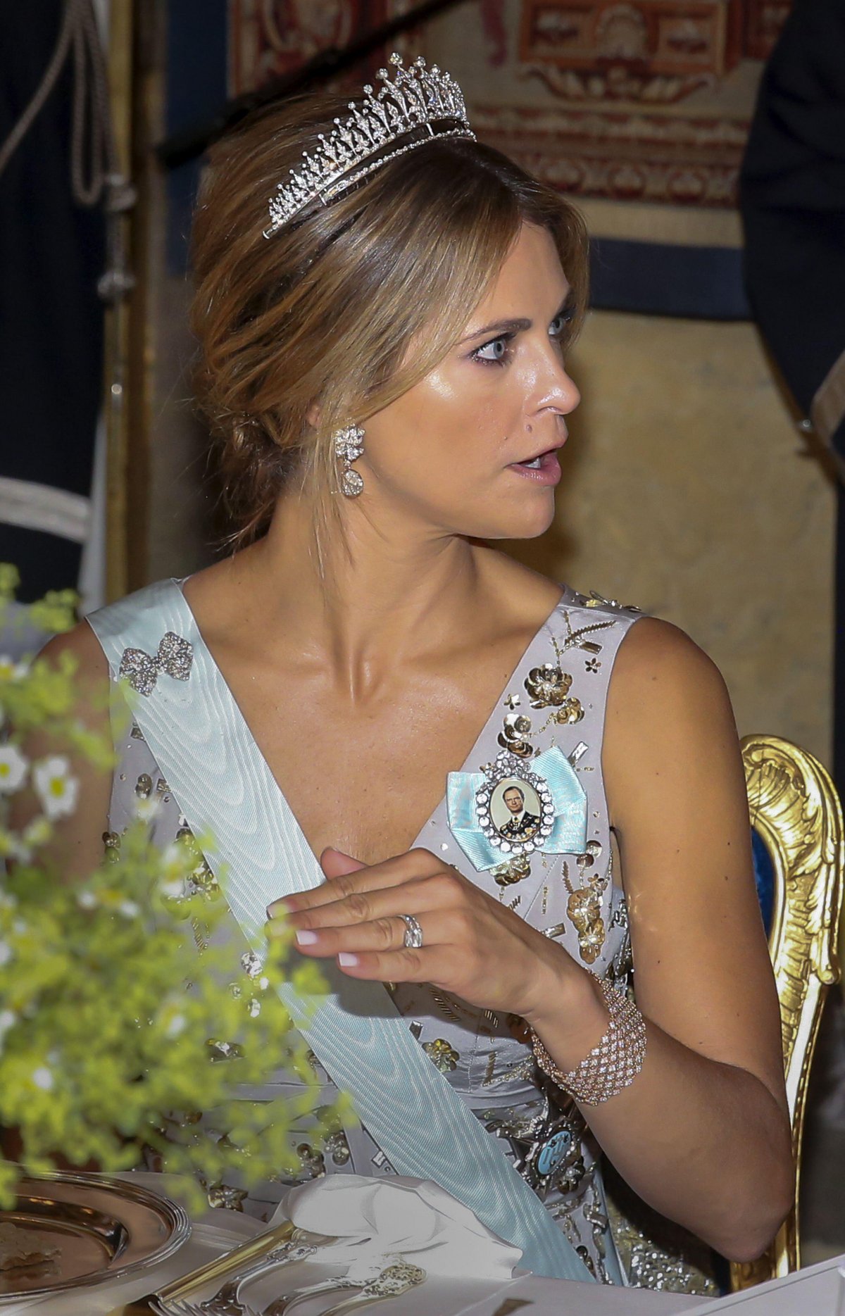 Princess Madeleine of Sweden attends a state banquet at the Royal Palace in Stockholm in honor of the visiting President of South Korea on June 14, 2019 (Soren Andersson/TT News Agency/Alamy)