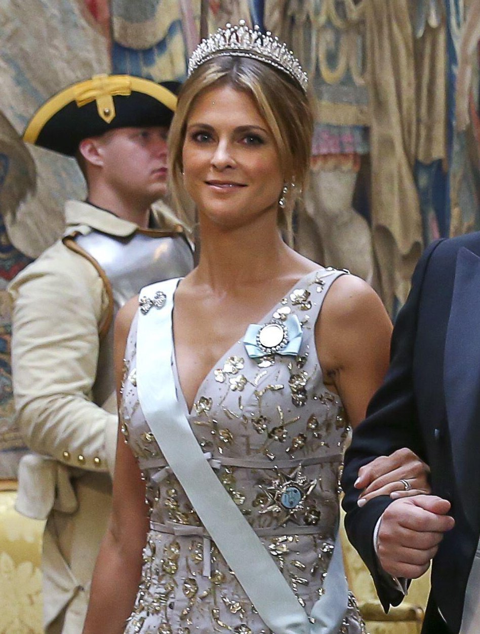 Princess Madeleine of Sweden attends a state banquet at the Royal Palace in Stockholm in honor of the visiting President of South Korea on June 14, 2019 (Soren Andersson/TT News Agency/Alamy)