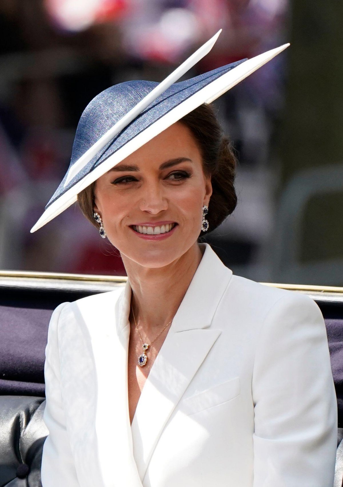 The Duchess of Cambridge rides in a carriage during the Trooping the Colour festivities in London on June 2, 2022 (Andrew Matthews/PA Images/Alamy)