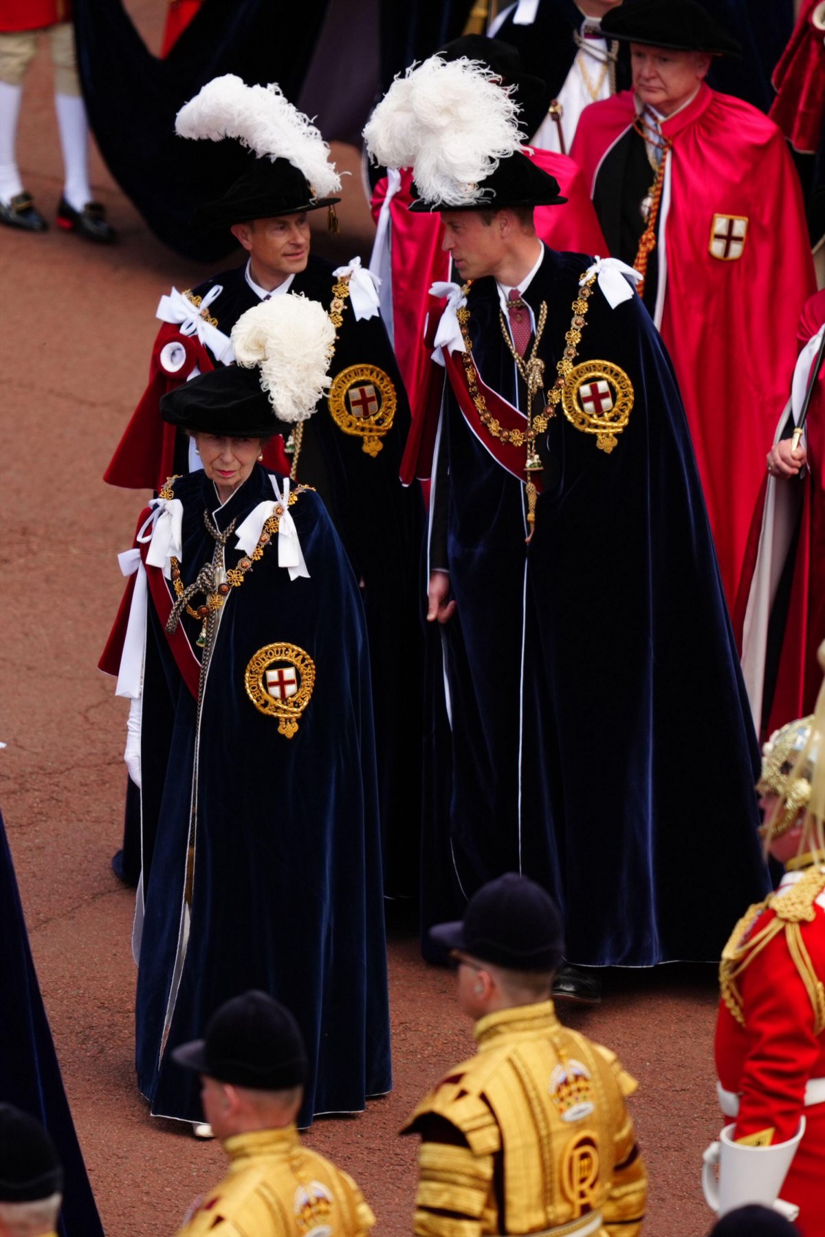 The Princess Royal, the Duke of Edinburgh, and the Prince of Wales arrive for the annual Order of the Garter service at St. George's Chapel, Windsor on June 17, 2024 (Aaron Chown/PA Images/Alamy)