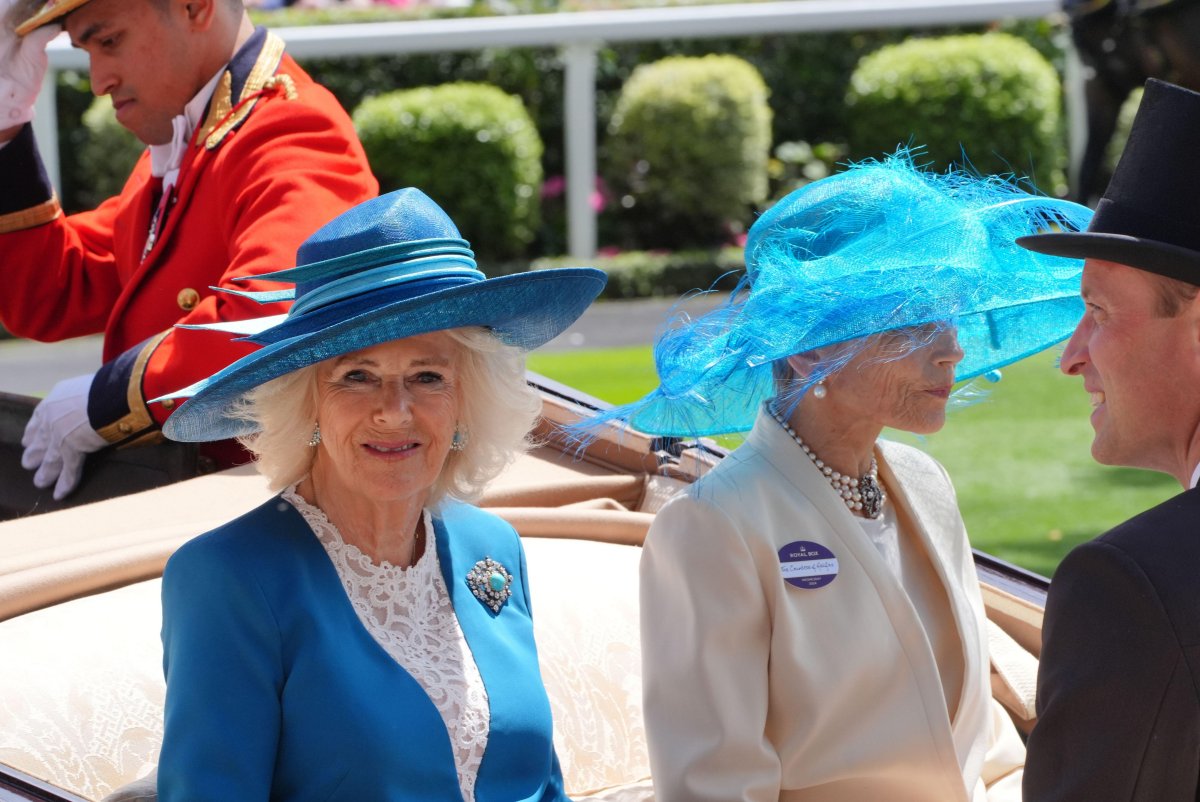 Queen Camilla, with the Prince of Wales and the Countess of Halifax, attends day two of Royal Ascot on June 19, 2024 (Jonathan Brady/PA Images/Alamy)