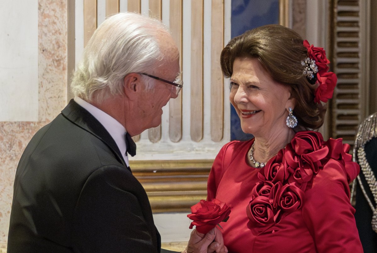 The King and Queen of Sweden are pictured during a private dinner celebrating her recent 80th birthday at the Royal Palace in Stockholm on June 15, 2024 (Sara Friberg/The Royal Court of Sweden)