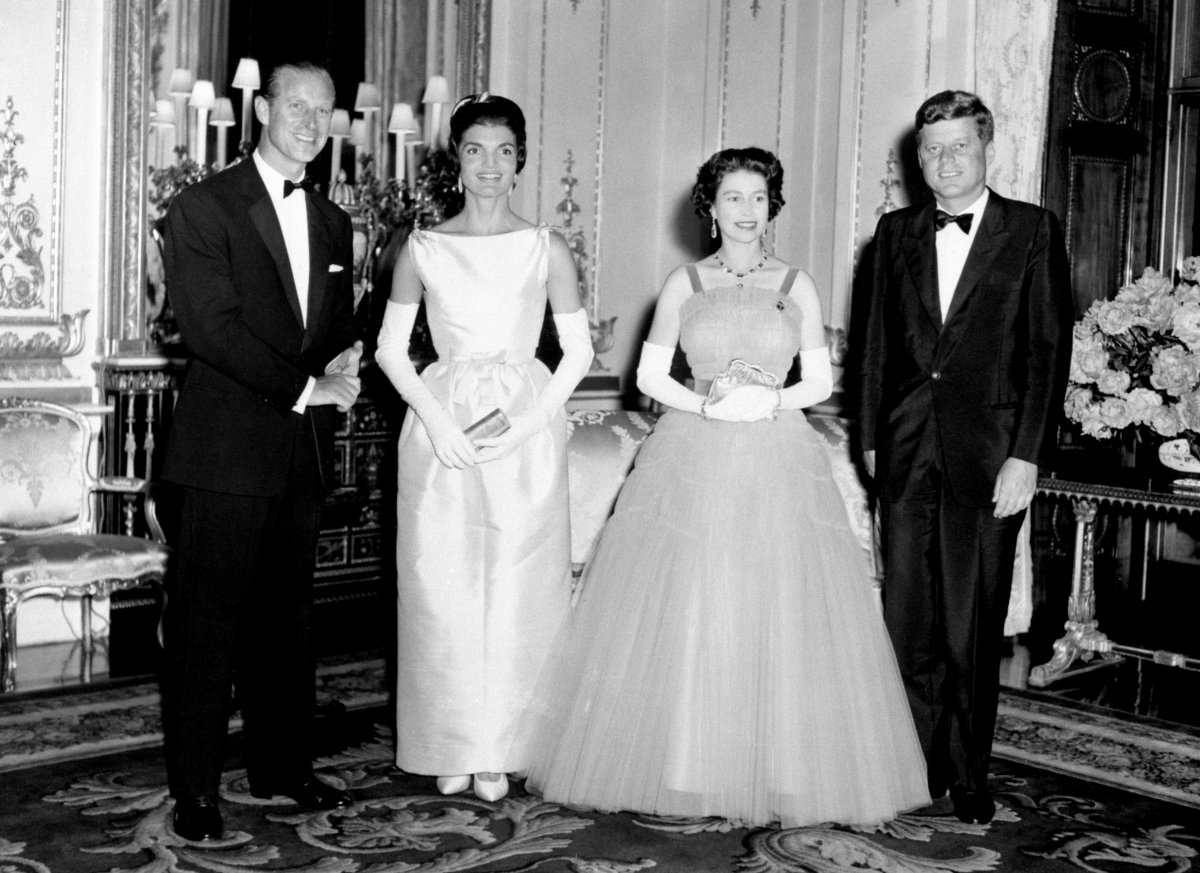 The Duke of Edinburgh, First Lady Jacqueline Kennedy, Queen Elizabeth II, and President John F. Kennedy are pictured ahead of a dinner at Buckingham Palace in London on June 5, 1961 (PA Images/Alamy)