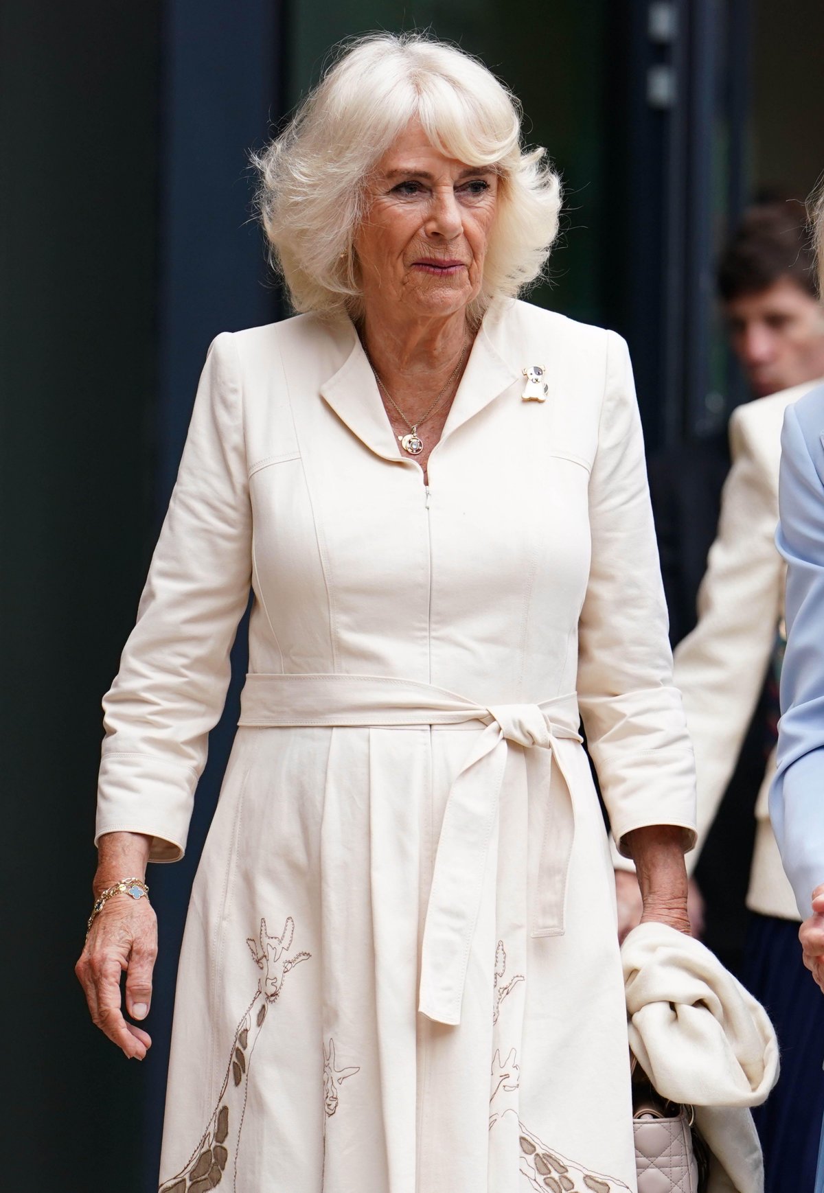Queen Camilla arrives at the All England Lawn Tennis and Croquet Club on July 10, 2024 (Jordan Pettitt/PA Images/Alamy)