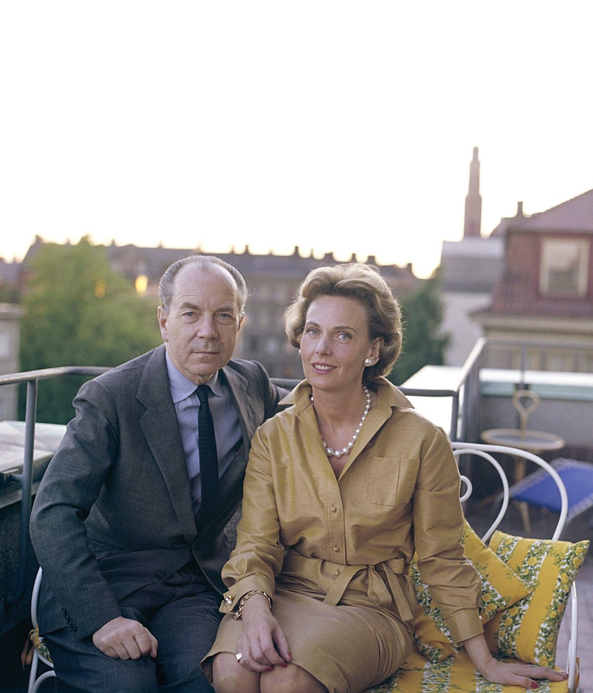 Sigvard and Marianne Bernadotte pose on the balcony of their central Stockholm apartment, ca. 1961 (Classic Picture Library/Alamy)