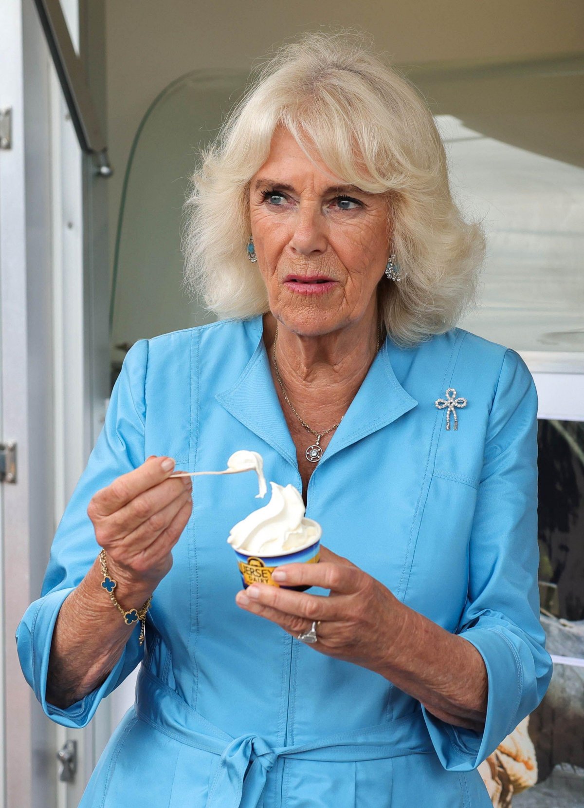 Queen Camilla visits St Helier in Jersey on July 15, 2024 (Parsons Media/Alamy)