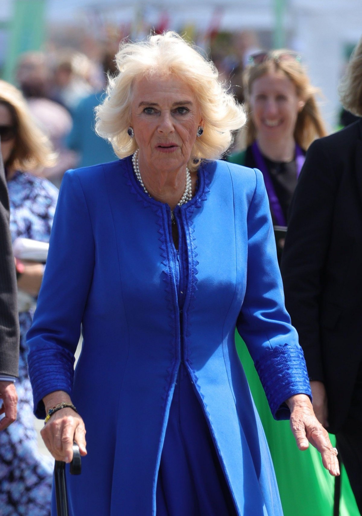 Queen Camilla arrives in Saint Peter Port in Guernsey on July 16, 2024 (Parsons Media/Alamy)