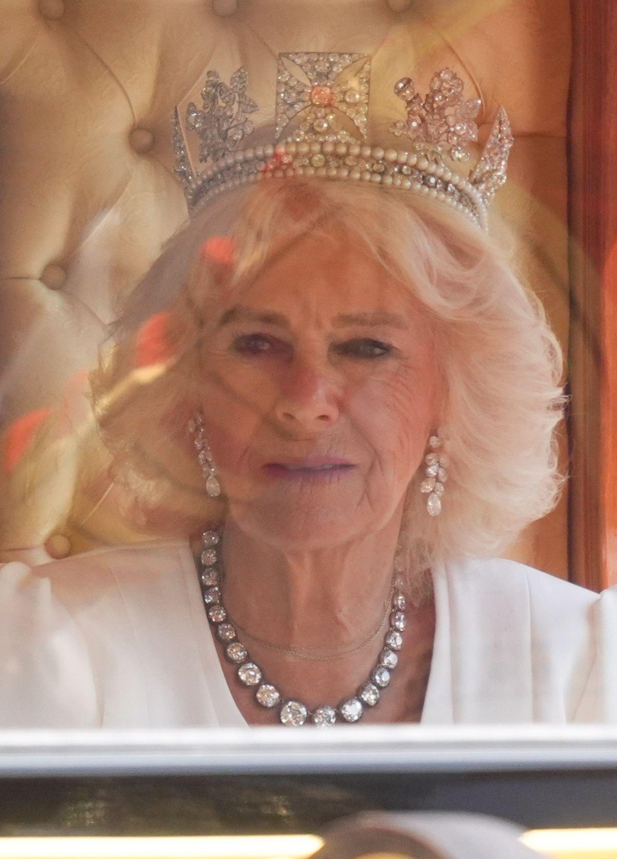 Queen Camilla returns to Buckingham Palace after the State Opening of Parliament on July 17, 2024 (James Manning/PA Images/Alamy)