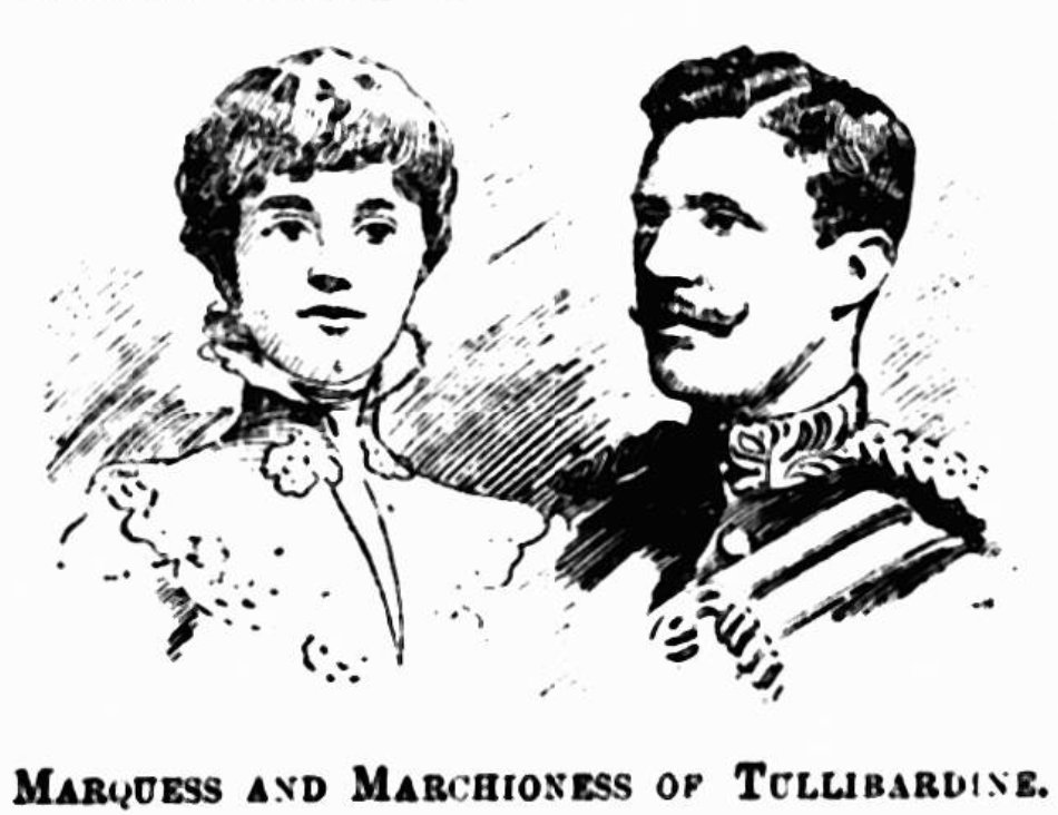 Illustration of the Marquess and Marchioness of Tullibardine on the occasion of their wedding in 1899 (Lakes Chronicle and Reporter)
