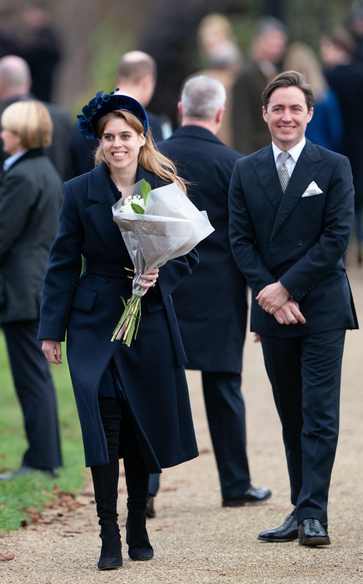 Princess Beatrice of York and Edoardo Mapelli Mozzi attend a Christmas church service at St. Mary Magdalene near the Sandringham Estate on December 25, 2023 (Joe Giddens/PA Images/Alamy)