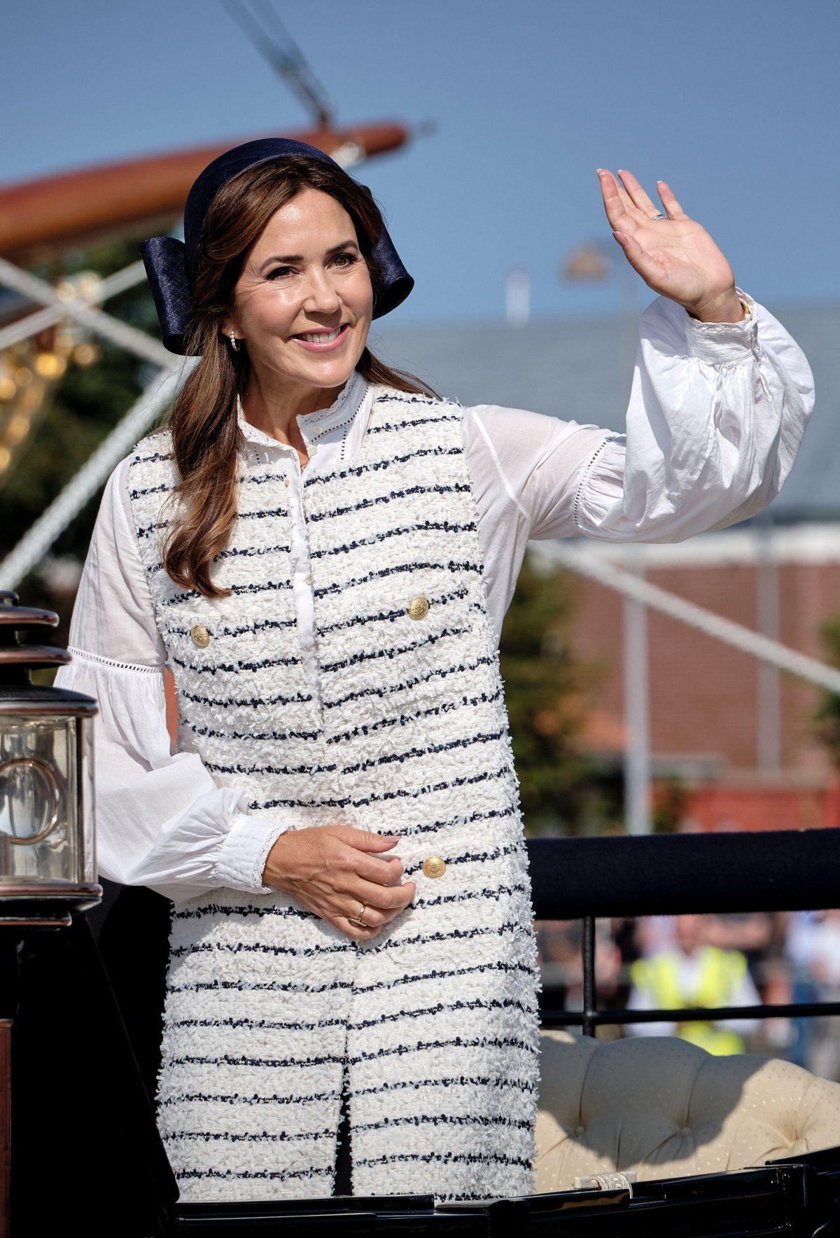 The Queen of Denmark visits Bornholm aboard the Royal Yacht Dannebrog on August 19, 2024 (Pelle Rink/Ritzau/Alamy)