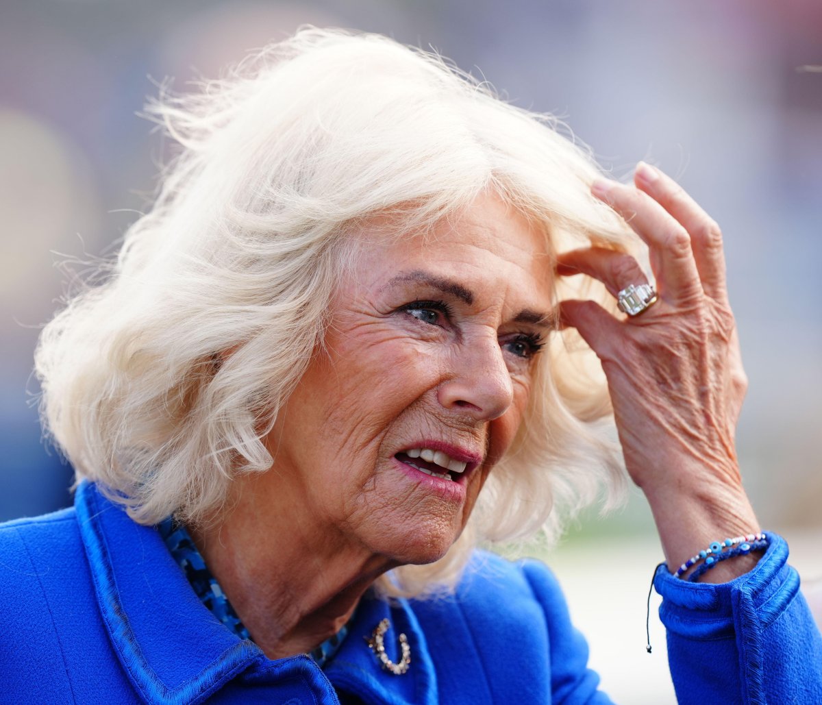 Queen Camilla attends the third day of the Sky Bet Ebor Festival at York Racecourse on August 23, 2024 (Mike Egerton/PA Images/Alamy)